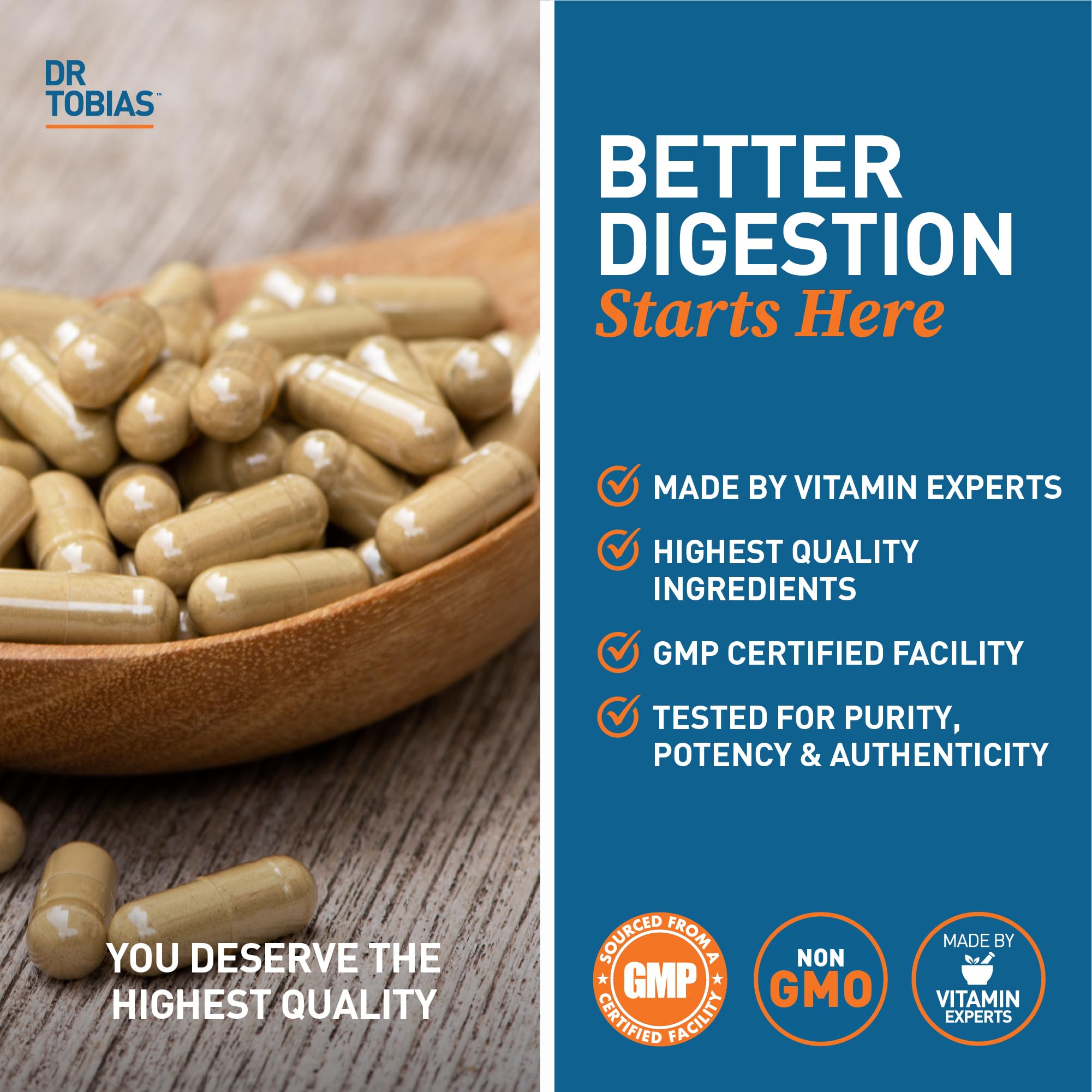 Dr. Tobias Digestive Enzymes with Probiotics, Prebiotics and Postbiotics Bromelain, Amylase, Lipase, for Better Digestion & Immune Function, 60 Capsules, 30 Servings (2 Daily) - OzHealthStandard