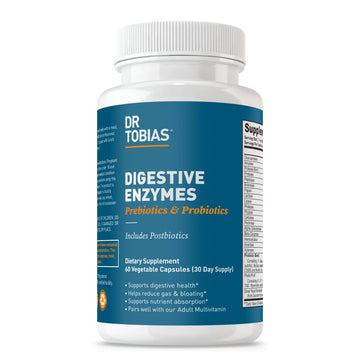 Dr. Tobias Digestive Enzymes with Probiotics, Prebiotics and Postbiotics Bromelain, Amylase, Lipase, for Better Digestion & Immune Function, 60 Capsules, 30 Servings (2 Daily) - OzHealthStandard