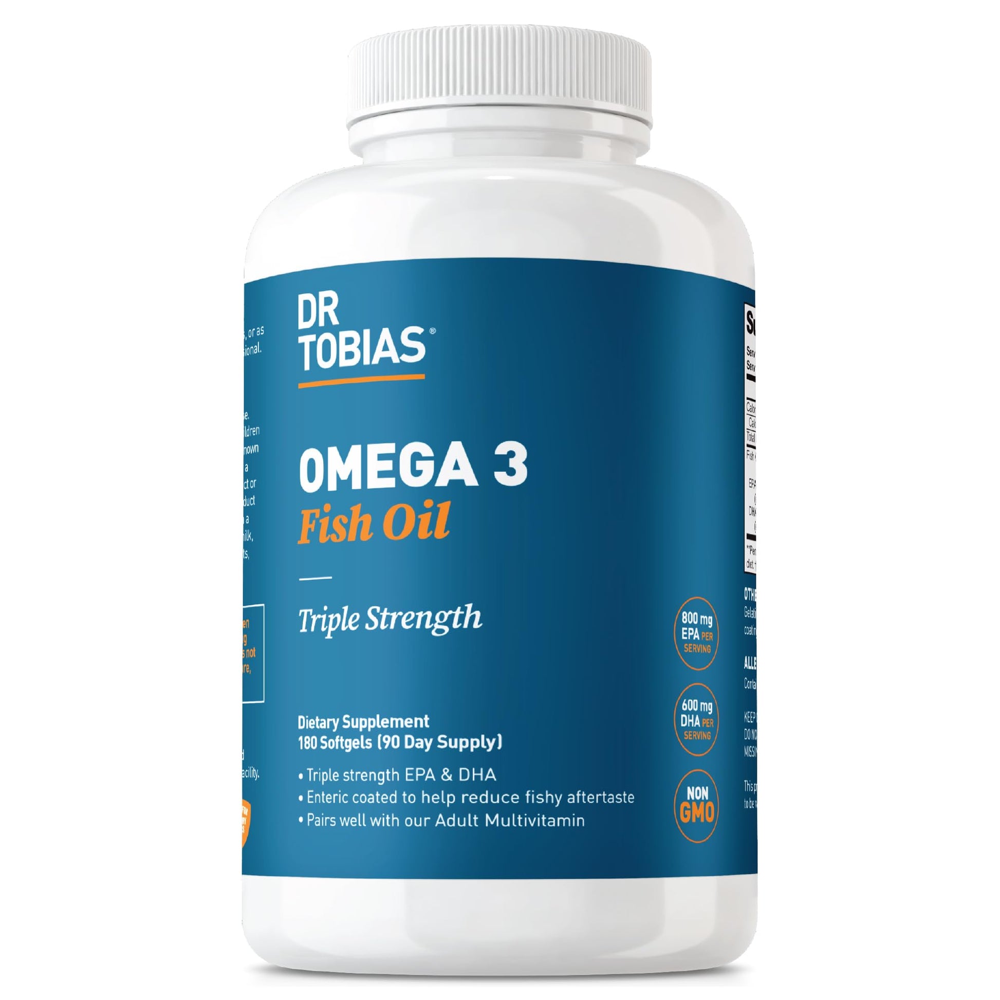 Dr. Tobias Omega 3 Fish Oil 2000mg Triple Strength with 800mg EPA 600mg DHA Per Serving | Fish Oil Omega 3 Supplements for Heart Brain & Immune Support - 180 Softgels (90 Servings) - OzHealthStandard