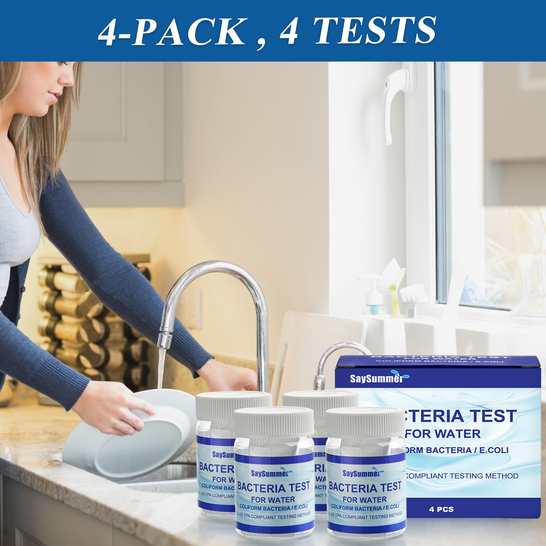 Drinking Water Bacteria Test Kit: 4 Tests Detecting Coliform E coli Bacteria - at Home Well Water Testing Kits for Drinking Water Pool Hot Tub Aquarium and More - OzHealthStandard