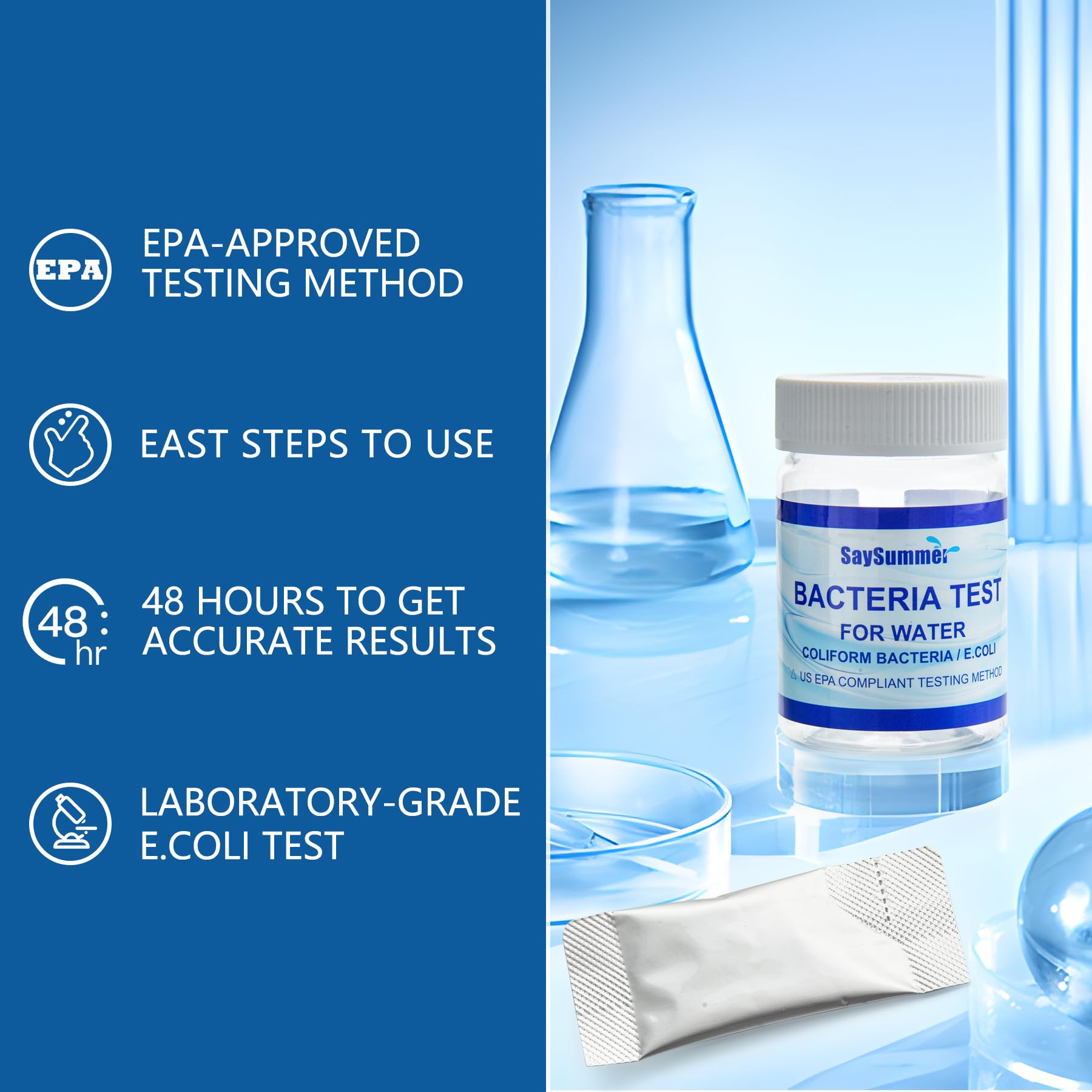 Drinking Water Bacteria Test Kit: 4 Tests Detecting Coliform E coli Bacteria - at Home Well Water Testing Kits for Drinking Water Pool Hot Tub Aquarium and More - OzHealthStandard