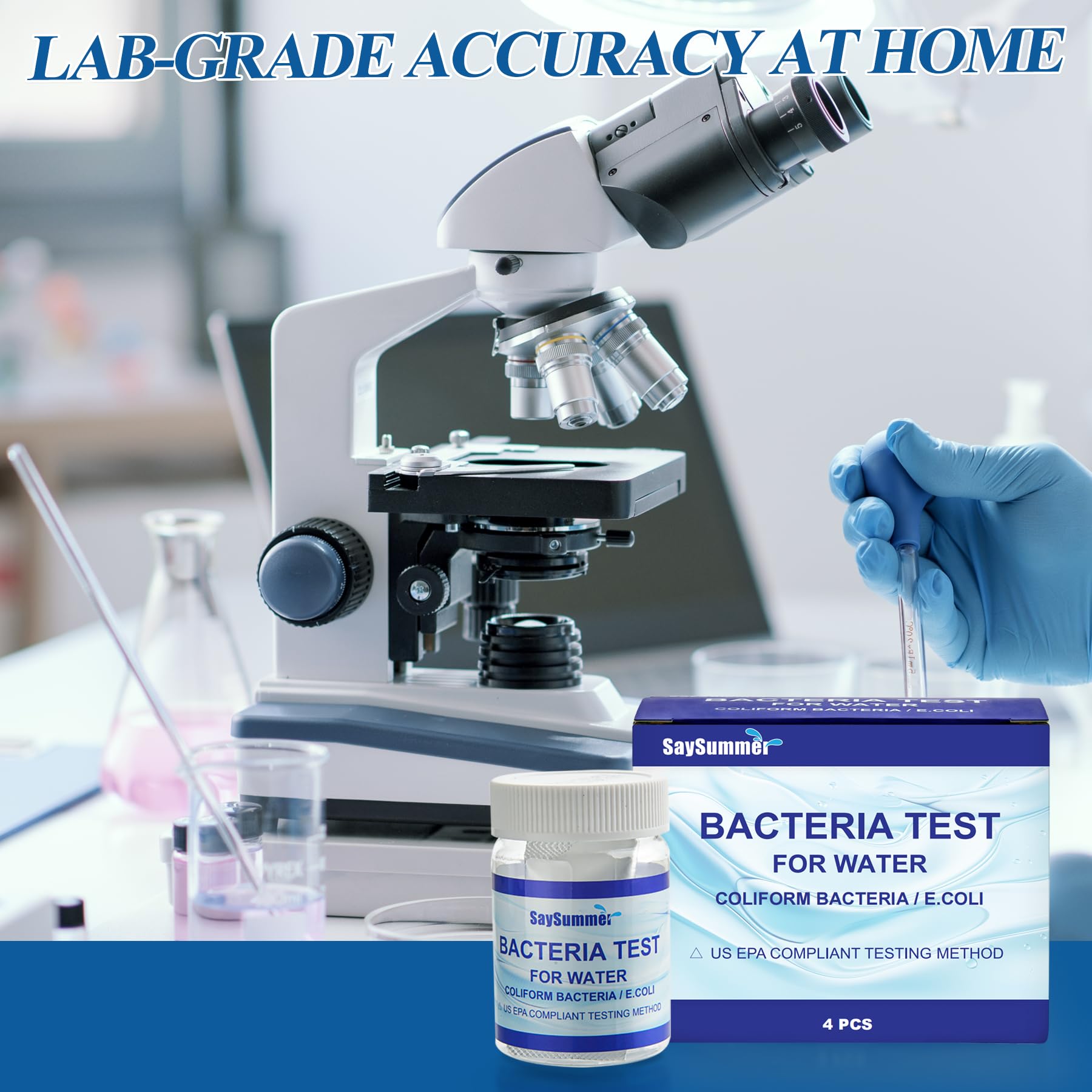 Drinking Water Bacteria Test Kit: 4 Tests Detecting Coliform E coli Bacteria - at Home Well Water Testing Kits for Drinking Water Pool Hot Tub Aquarium and More - OzHealthStandard