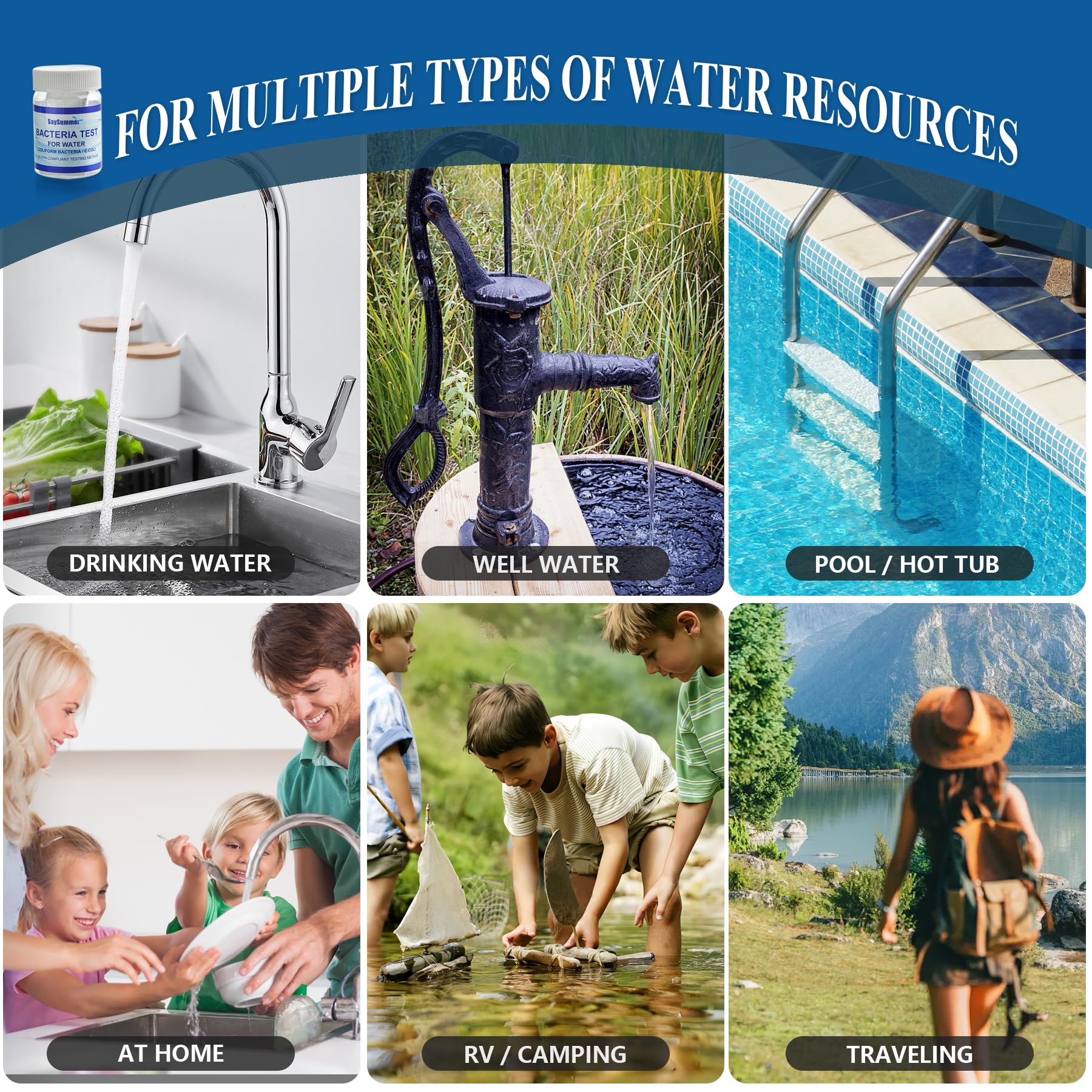 Drinking Water Bacteria Test Kit: 4 Tests Detecting Coliform E coli Bacteria - at Home Well Water Testing Kits for Drinking Water Pool Hot Tub Aquarium and More - OzHealthStandard