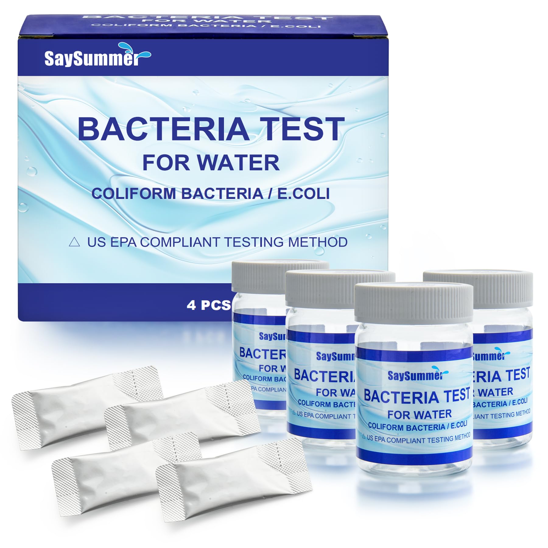Drinking Water Bacteria Test Kit: 4 Tests Detecting Coliform E coli Bacteria - at Home Well Water Testing Kits for Drinking Water Pool Hot Tub Aquarium and More - OzHealthStandard