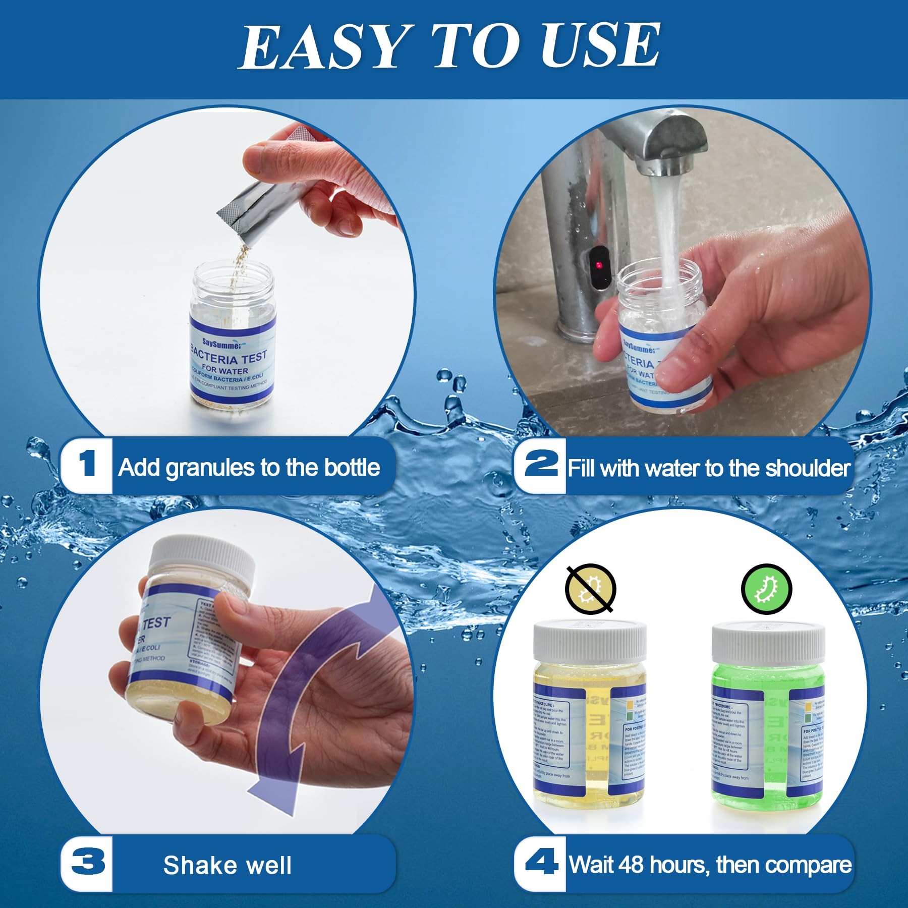 Drinking Water Bacteria Test Kit: 4 Tests Detecting Coliform E coli Bacteria - at Home Well Water Testing Kits for Drinking Water Pool Hot Tub Aquarium and More - OzHealthStandard