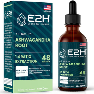 E2H Ashwagandha Liquid Drops - All-Natural Ashwagandha Supplement for Stress Relief and Mood Enhancer- Organic Ashwagandha Root Extract Effective Cortisol Manager | Non-GMO, Vegan | 2 Fl Oz - OzHealthStandard