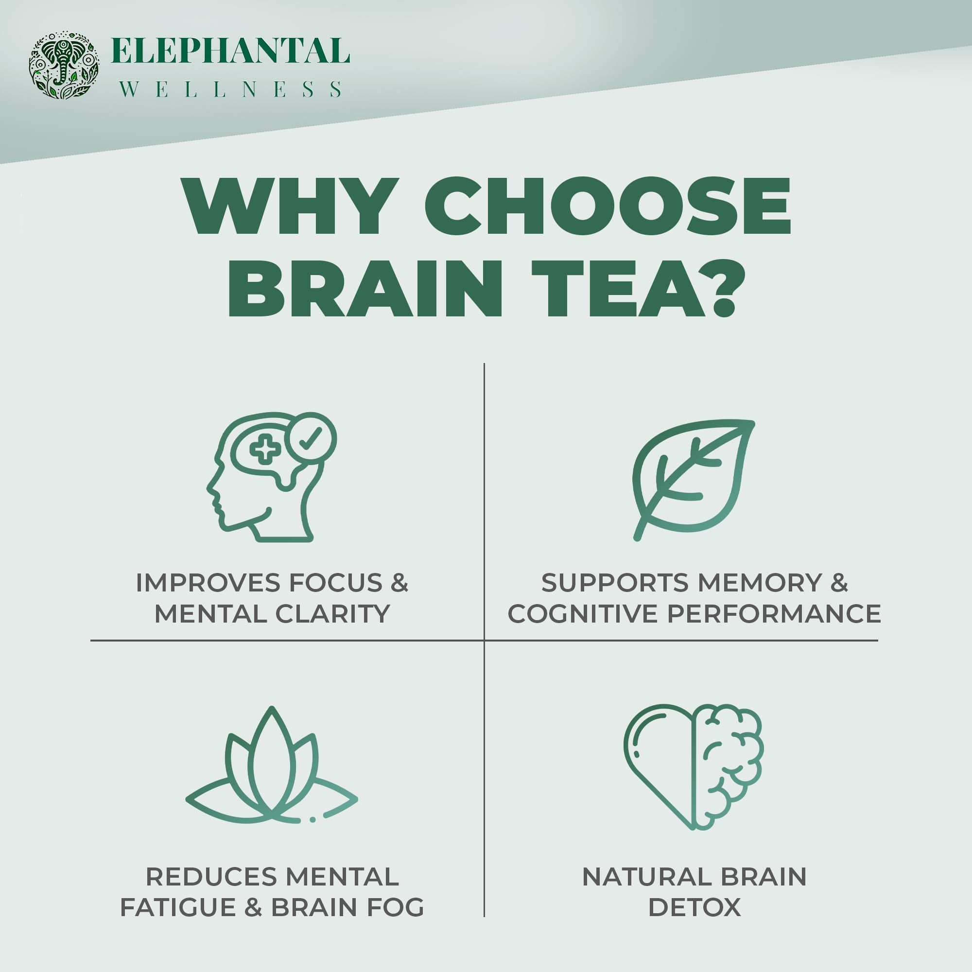 Elephantal Wellness Premium Brain Herbal Tea | Nootropic Focus & Mental Clarity with Ginkgo, Bacopa, Gotu Kola & Rosemary | Non-GMO, Caffeine-Free Coffee Alternative, Handmade Loose Leaf Blend, 2oz Loose Leaf, 20 Servings - OzHealthStandard