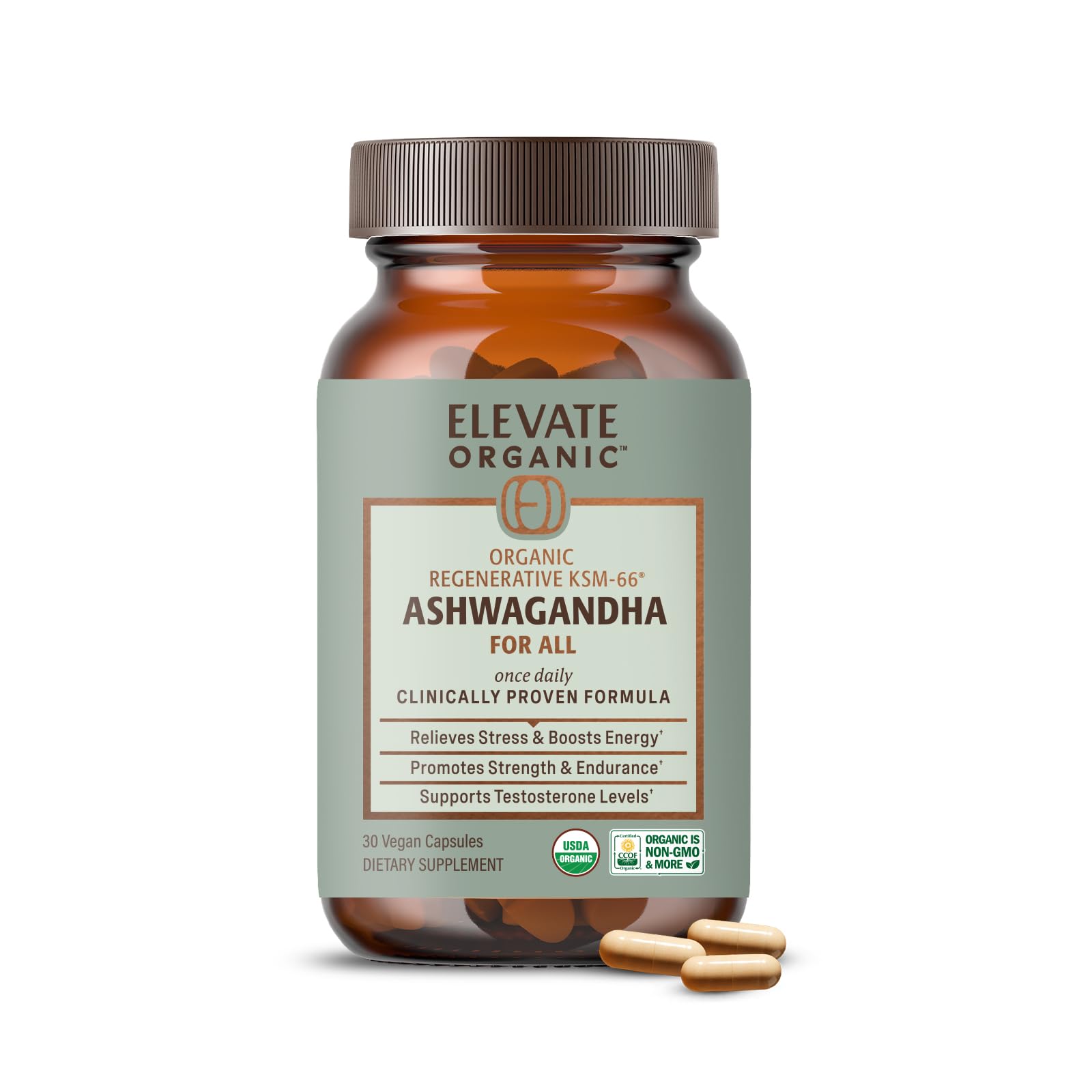 ELEVATE ORGANIC Regenerative Fermented KSM-66 Ashwagandha Vegan Capsules with Acti Veda™ (600mg, 30 Servings), Up to 150% More Effective Than KSM-66 Alone - OzHealthStandard