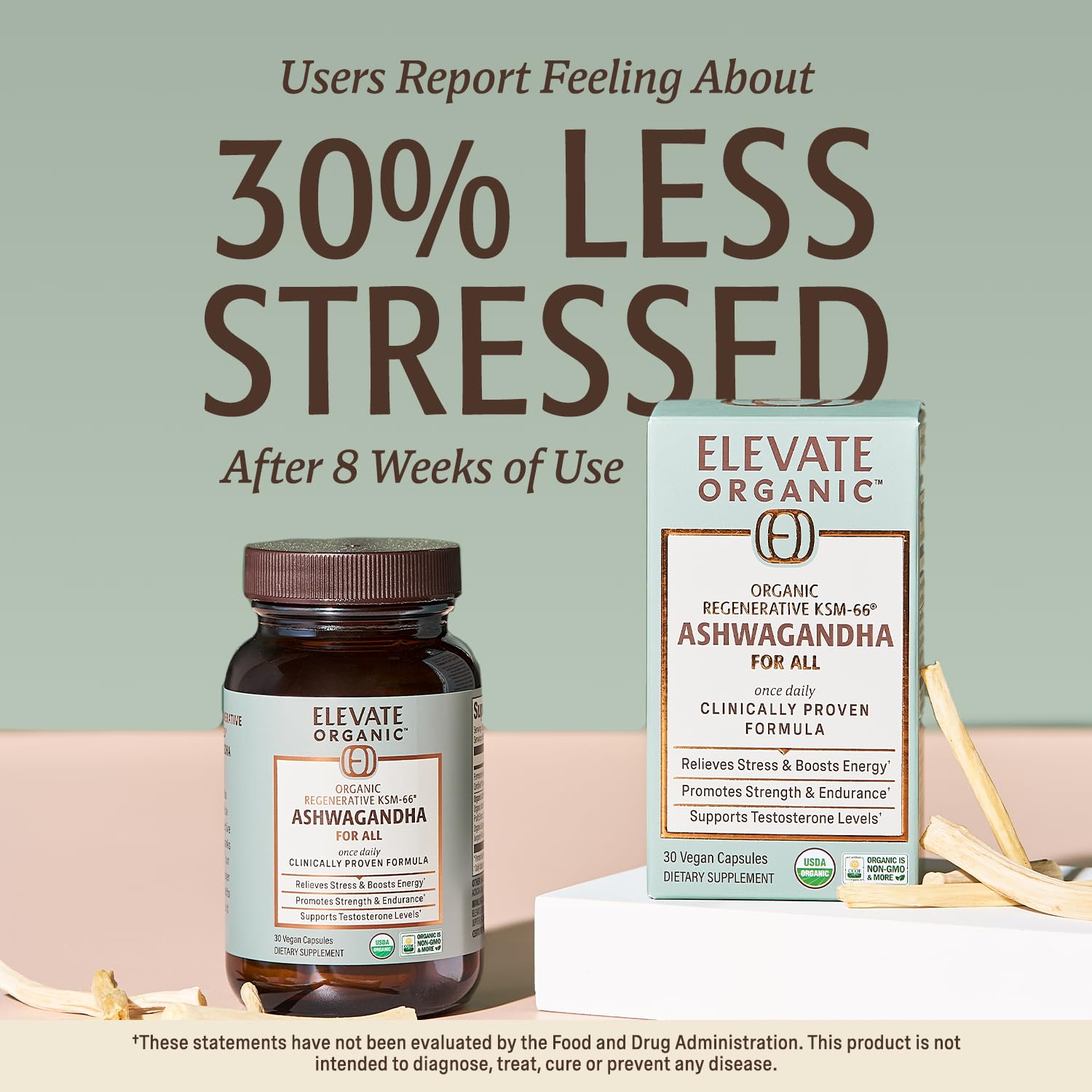 ELEVATE ORGANIC Regenerative Fermented KSM-66 Ashwagandha Vegan Capsules with Acti Veda™ (600mg, 30 Servings), Up to 150% More Effective Than KSM-66 Alone - OzHealthStandard