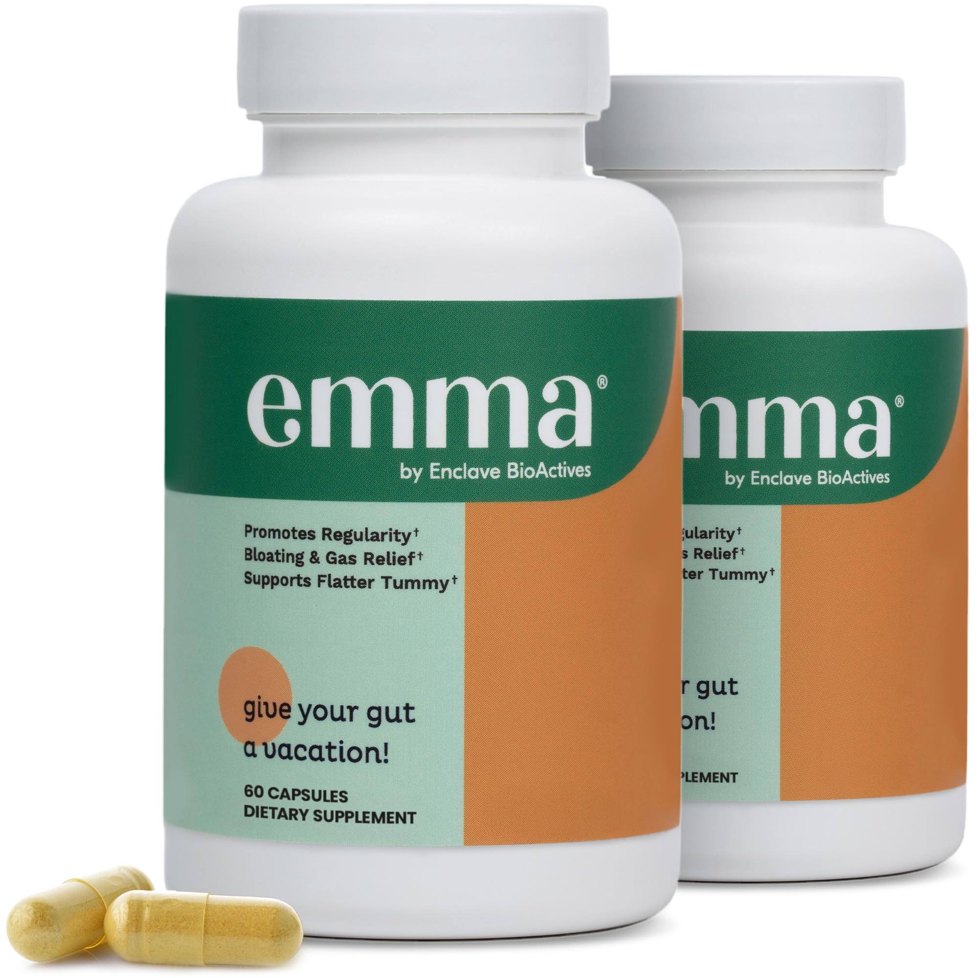 Emma Gut Health - 2 Pack - Gas and Bloating Relief, Constipation, Leaky Gut Repair - Gut Cleanse & Restore Digestion - Regulate Bowel Movement. Probiotics and Laxative Alternative, 120 Capsules - OzHealthStandard