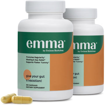 Emma Gut Health - 2 Pack - Gas and Bloating Relief, Constipation, Leaky Gut Repair - Gut Cleanse & Restore Digestion - Regulate Bowel Movement. Probiotics and Laxative Alternative, 120 Capsules - OzHealthStandard