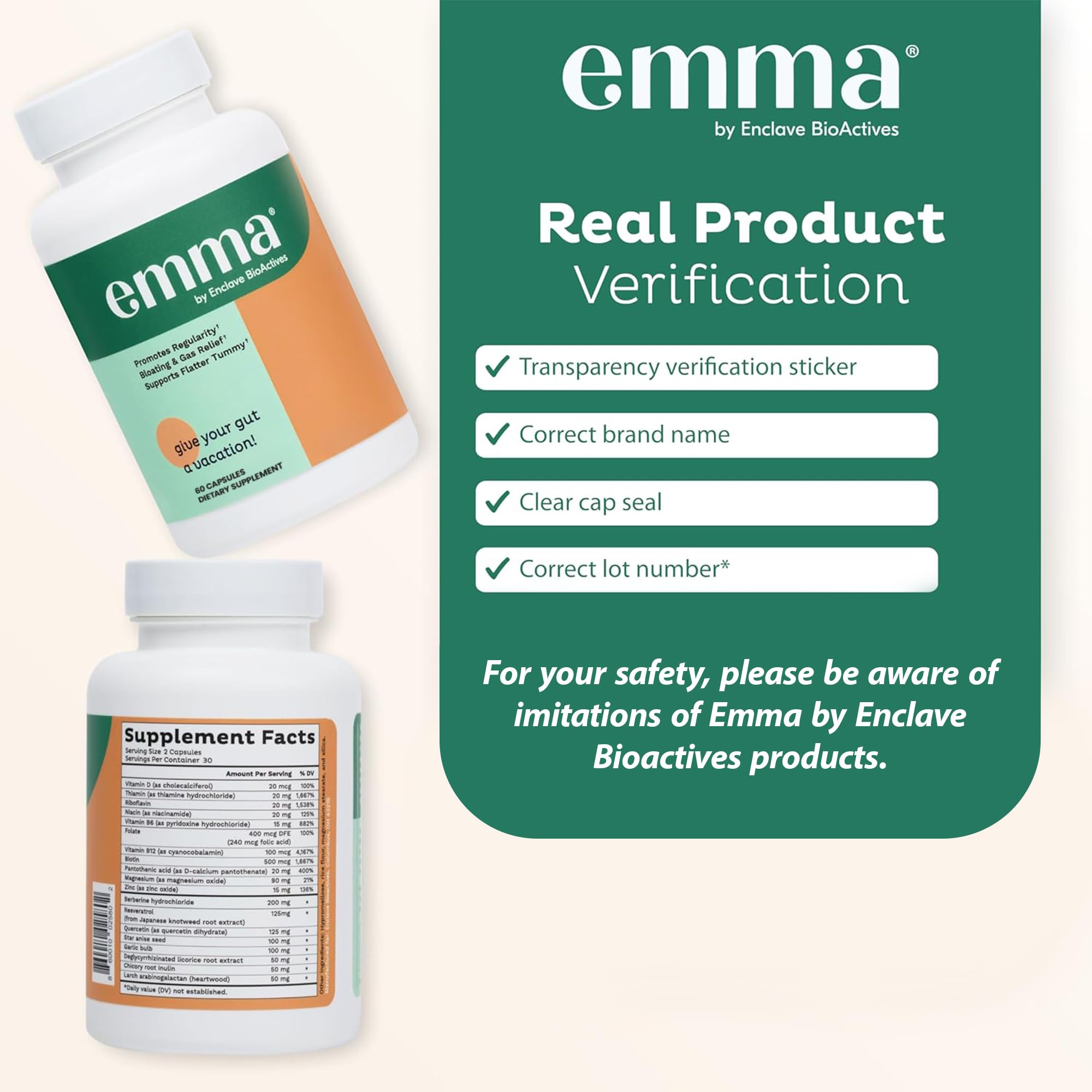 Emma Gut Health - 2 Pack - Gas and Bloating Relief, Constipation, Leaky Gut Repair - Gut Cleanse & Restore Digestion - Regulate Bowel Movement. Probiotics and Laxative Alternative, 120 Capsules - OzHealthStandard