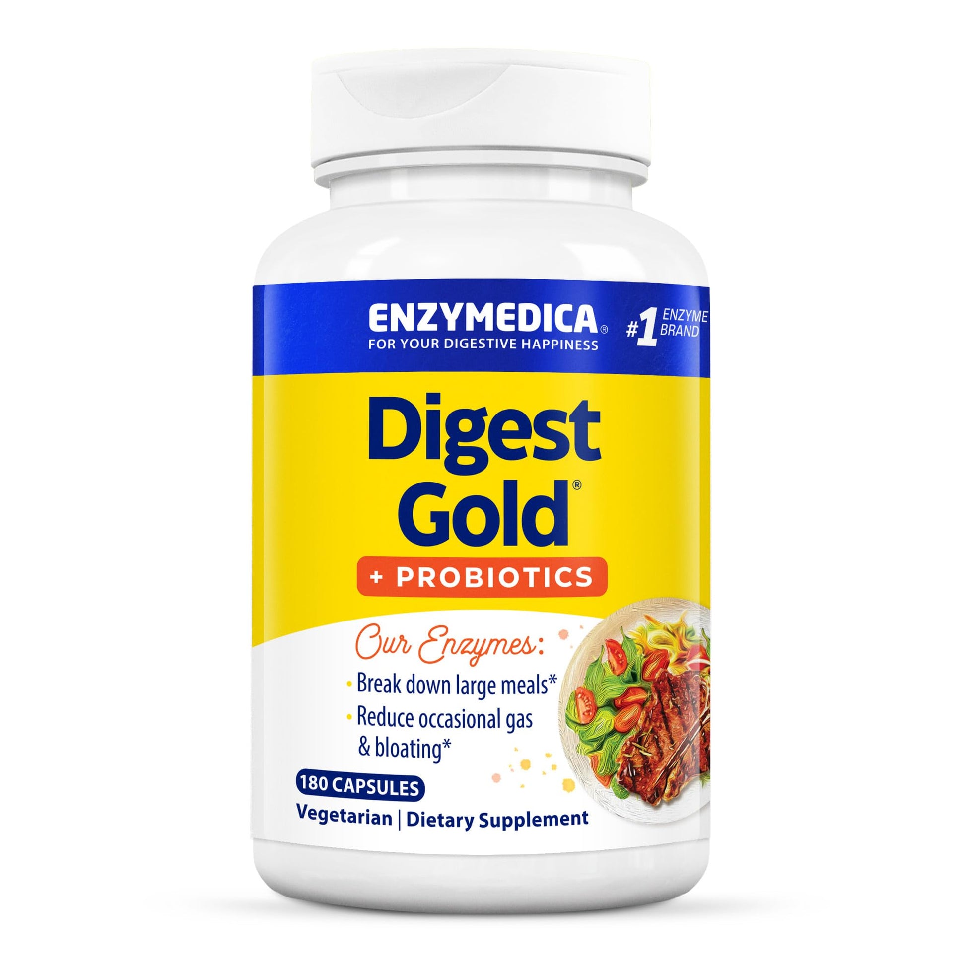 Enzymedica Digest Gold + Probiotics, 2-in-1 Digestive Enzymes & Probiotic Support, Promotes Gut Health with 1 Billion Active Cultures, 180 Capsules - OzHealthStandard