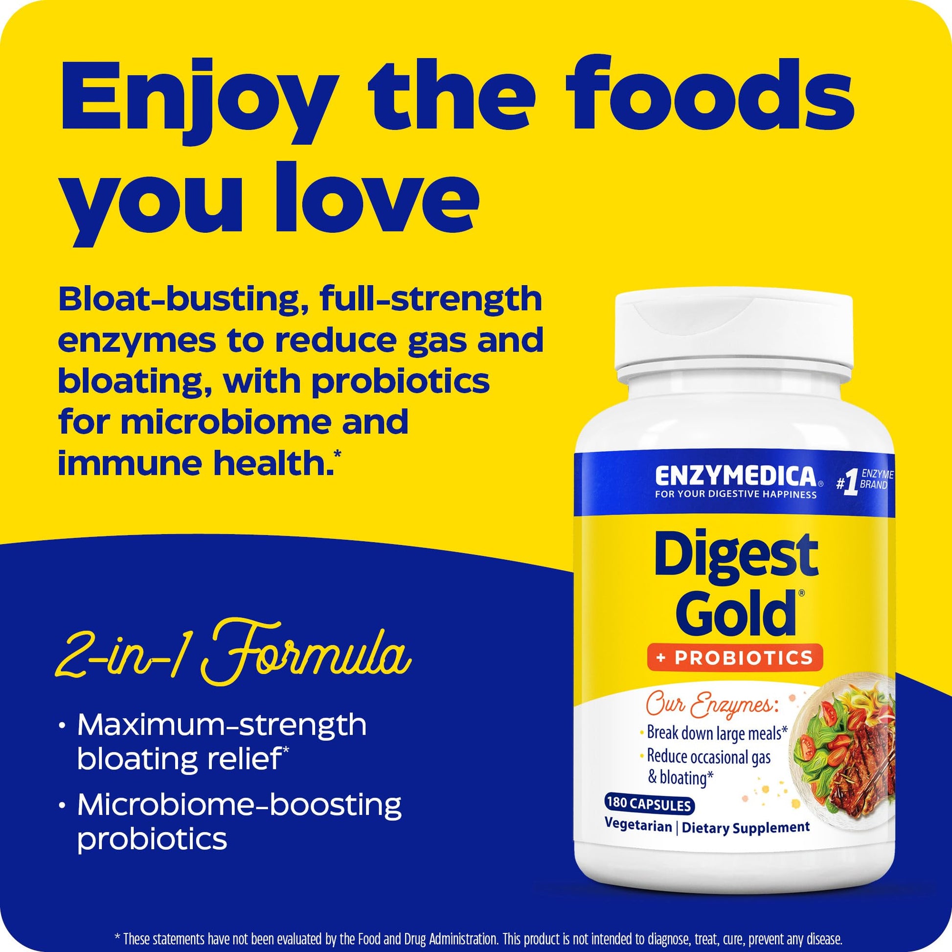 Enzymedica Digest Gold + Probiotics, 2-in-1 Digestive Enzymes & Probiotic Support, Promotes Gut Health with 1 Billion Active Cultures, 180 Capsules - OzHealthStandard
