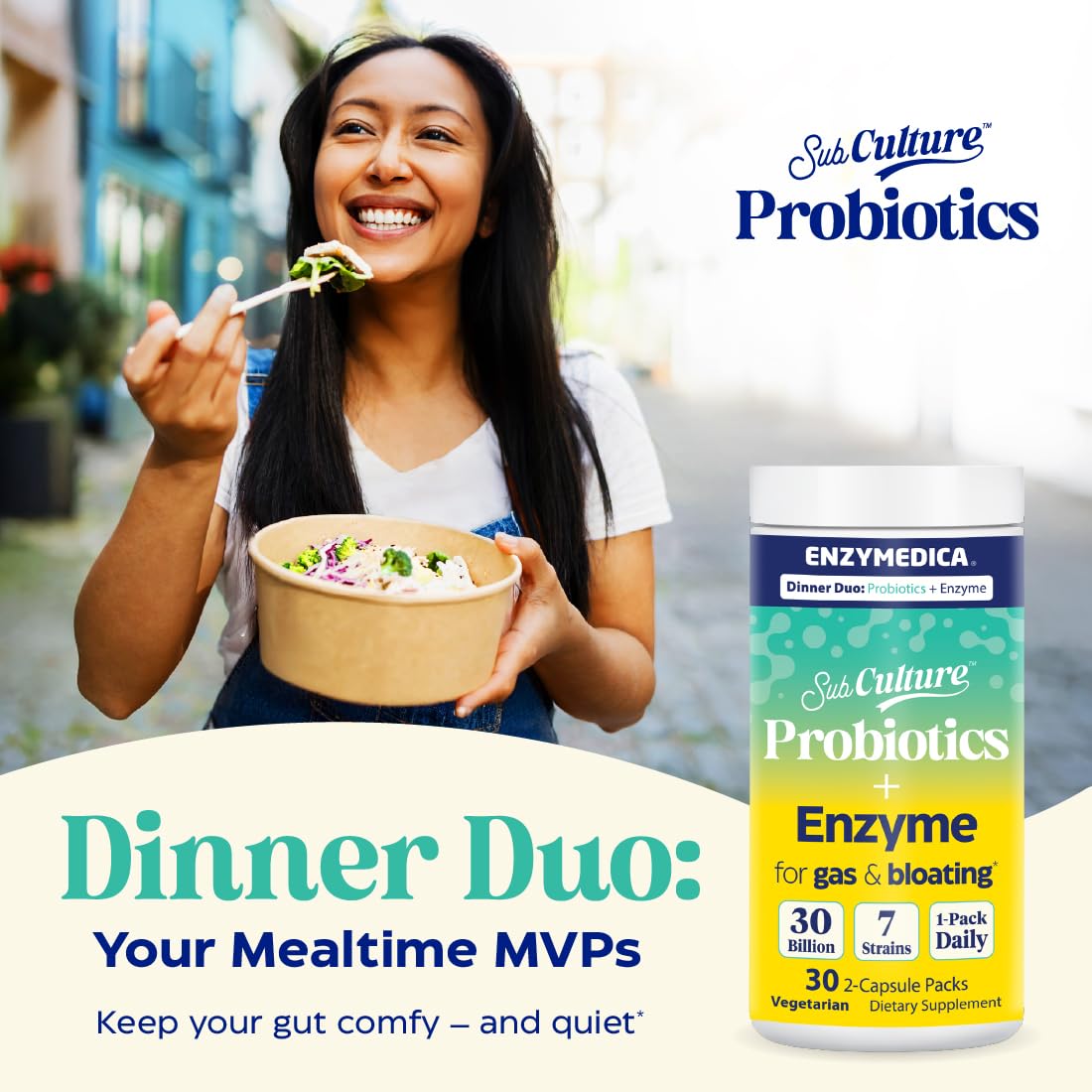 Enzymedica Dinner Duo for Gas & Bloating – Probiotics + Digestive Enzyme Packets for Occasional Gas, 30B CFU of 7 Live Strains, Vegetarian – 30 Daily Packs - OzHealthStandard