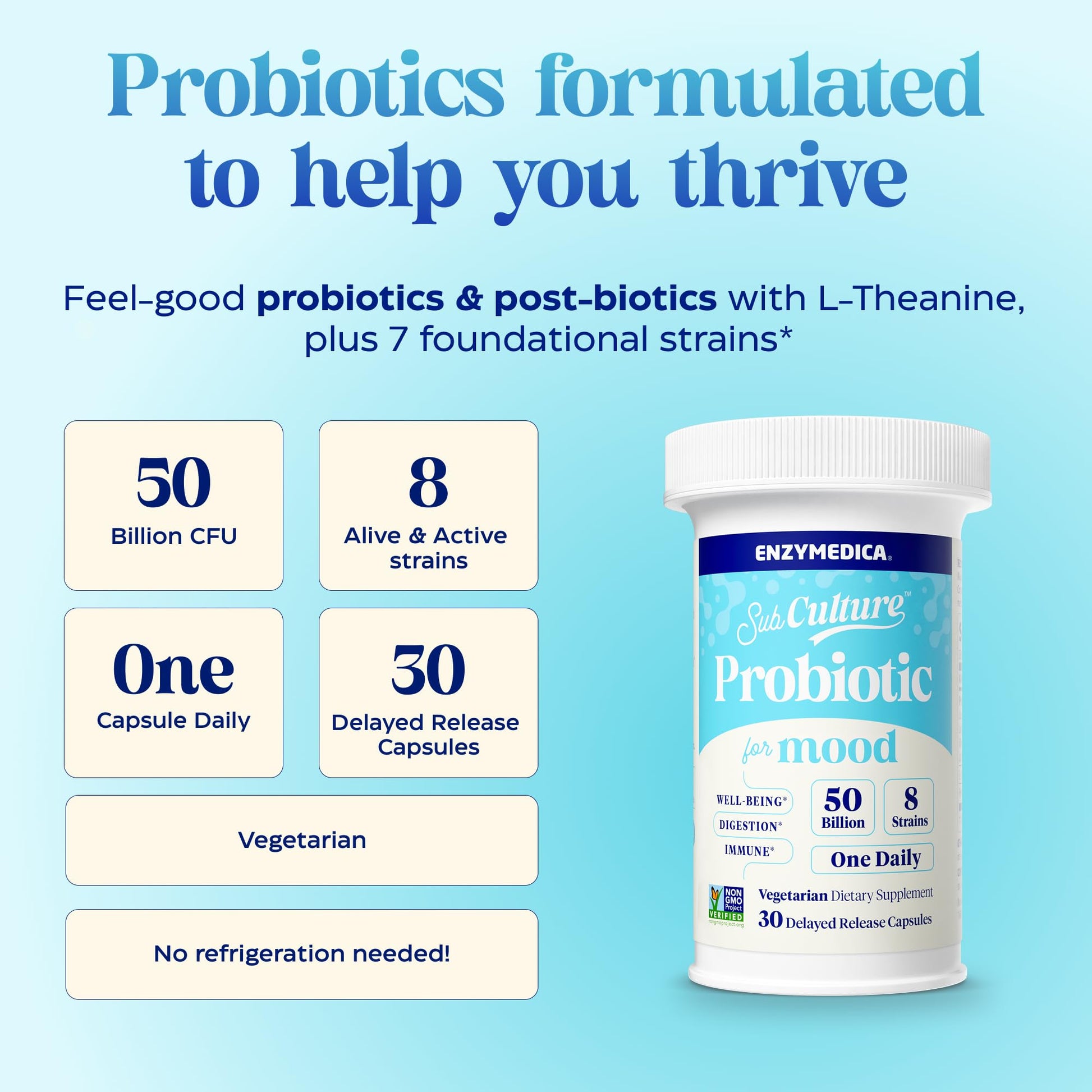 Enzymedica SubCulture Probiotics for Mood, Stress, & Sleep, 50 Billion CFU, Promotes Relaxation, Immune + Digestive Health & Regularity, 30 Count - OzHealthStandard