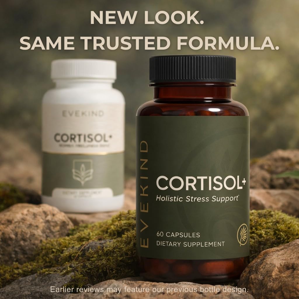 EVEKIND Cortisol Manager + Women’s Stress Relief & Hormone Balance Supplement – Adrenal Support for Mood, Focus & Energy – KSM-66® Ashwagandha, Rhodiola, L-Theanine – Vegan, Non-GMO, 60 Capsules - OzHealthStandard