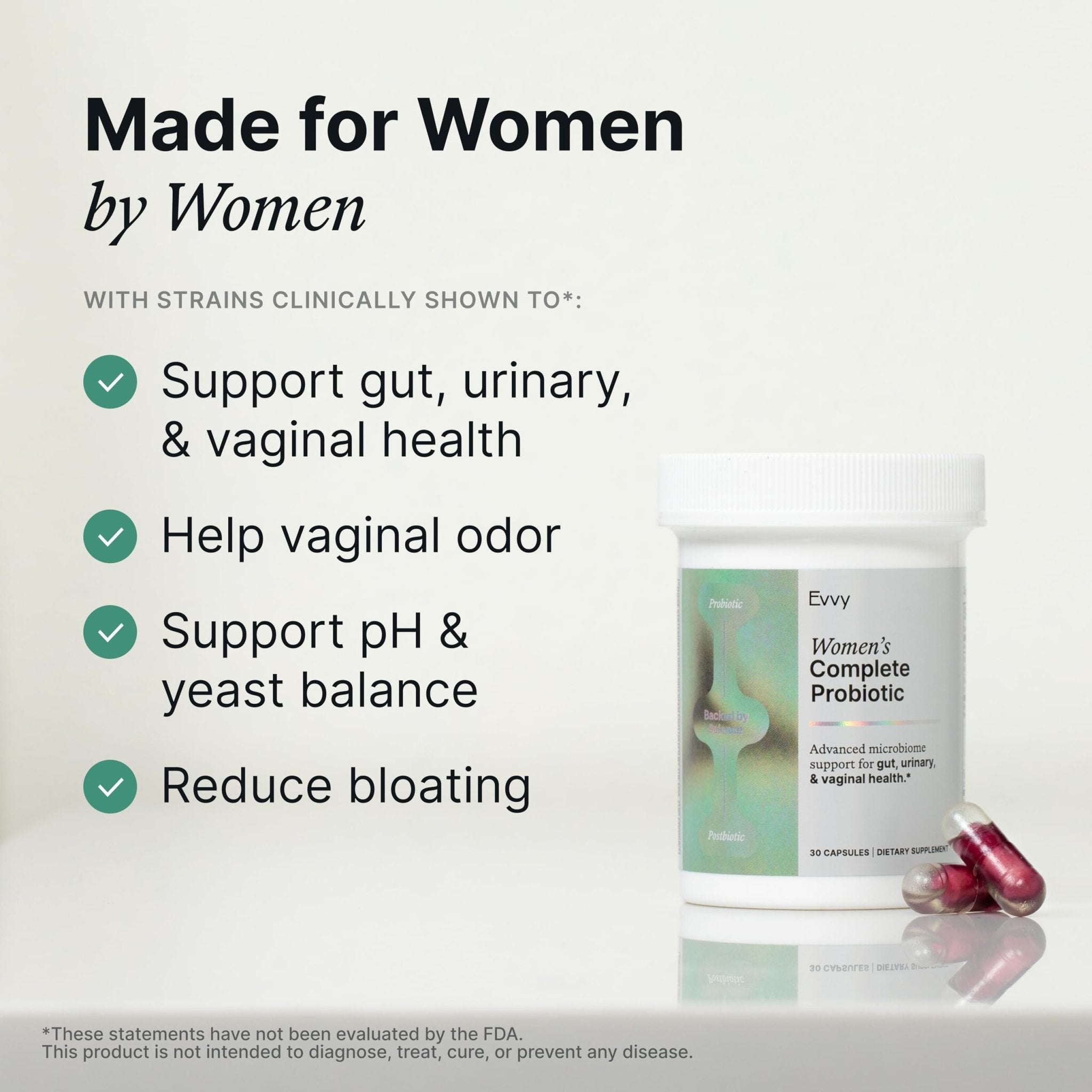 Evvy Women's 3-in-1 Complete Probiotic I Daily Probiotic Supplement to Reduce Bloating I Supports Gut, Urinary & Vaginal Health | Includes Vaginal Probiotics for Feminine Care | 30 Day Supply - OzHealthStandard