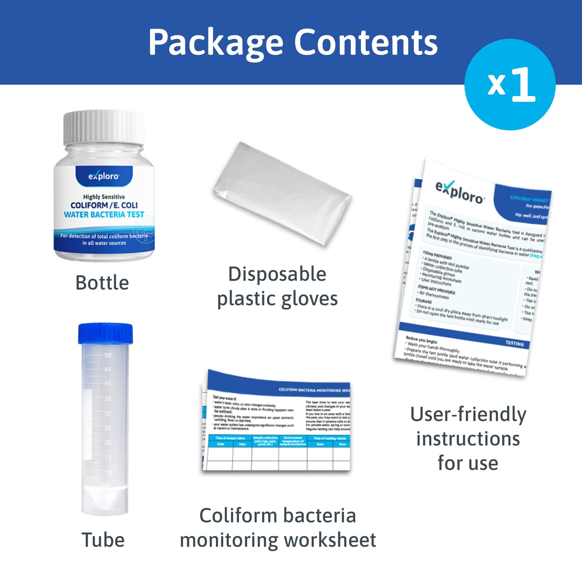 Exploro® Bacteria Water Test Kit, Pond Water Test Kit, Pool Water Testing Kit, Water Testing Kits for Drinking Water for Coliform (E. coli), EPA Approved Pool Test Kit (1 Pack) - OzHealthStandard