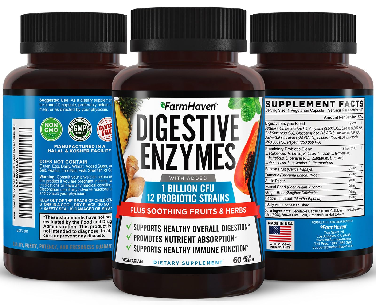FarmHaven Digestive Enzymes with 18 Probiotics & Herbs | Papaya, Bromelain, Protease & More for Lactose Absorption & Better Digestion | Helps Bloating - OzHealthStandard