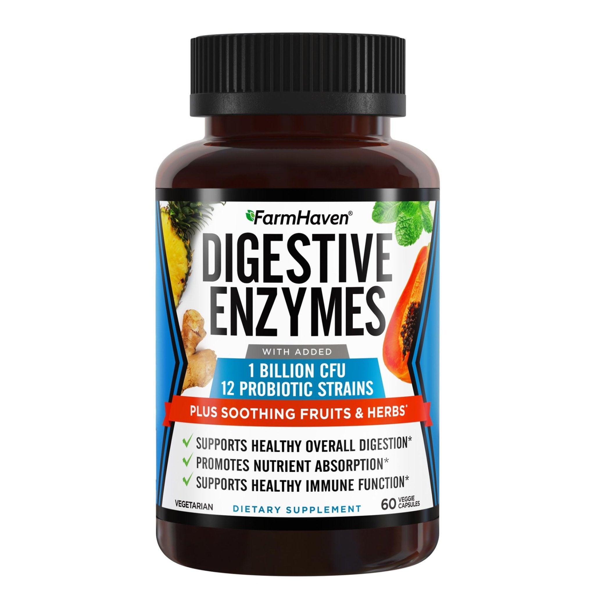 FarmHaven Digestive Enzymes with 18 Probiotics & Herbs | Papaya, Bromelain, Protease & More for Lactose Absorption & Better Digestion | Helps Bloating - OzHealthStandard