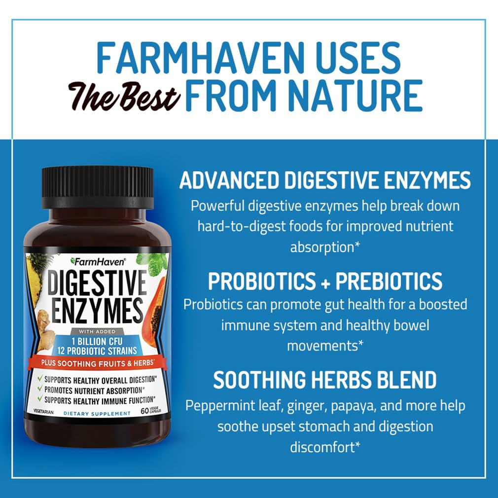 FarmHaven Digestive Enzymes with 18 Probiotics & Herbs | Papaya, Bromelain, Protease & More for Lactose Absorption & Better Digestion | Helps Bloating - OzHealthStandard