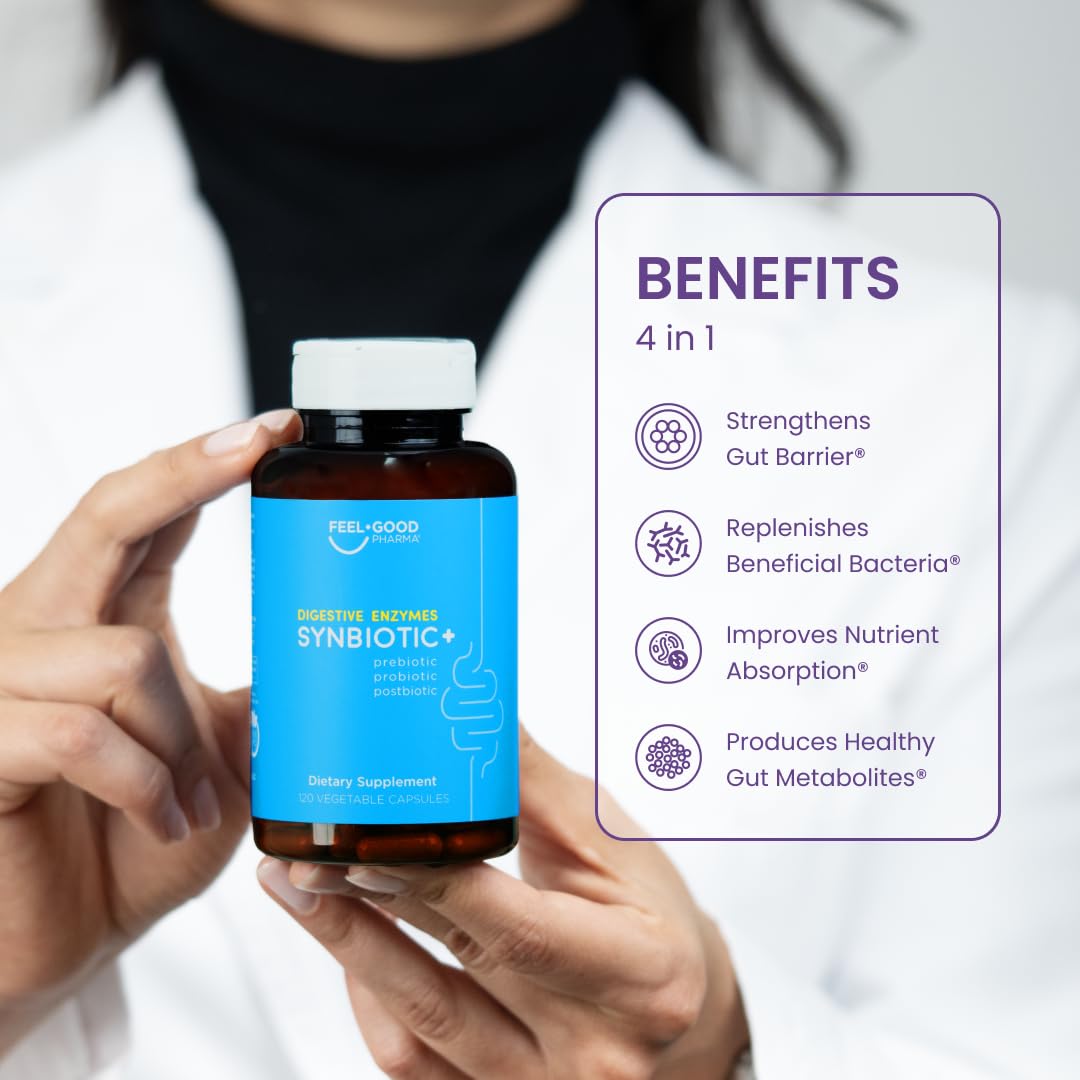 Feel Good Digestive Enzymes 4-in-1 Synbiotic+ – with Prebiotics, Probiotics & Postbiotics – Gut Health, Digestion & Bloating Relief - OzHealthStandard