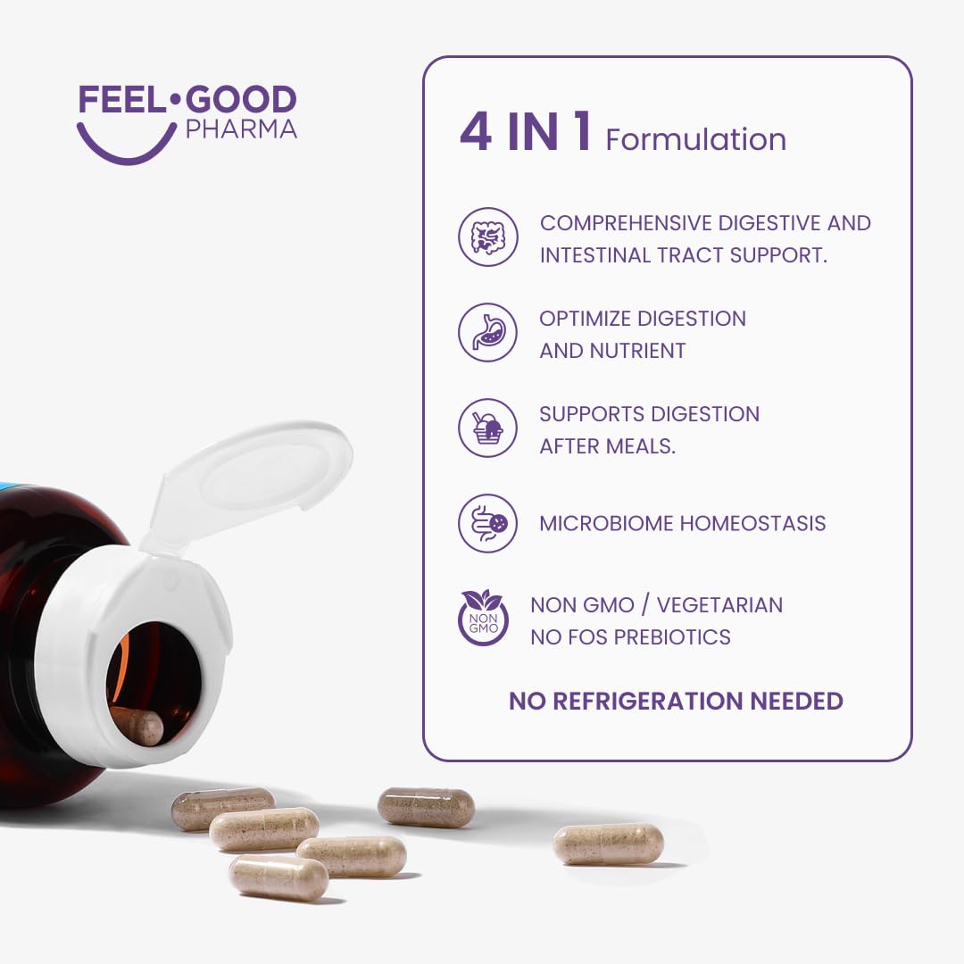 Feel Good Digestive Enzymes 4-in-1 Synbiotic+ – with Prebiotics, Probiotics & Postbiotics – Gut Health, Digestion & Bloating Relief - OzHealthStandard