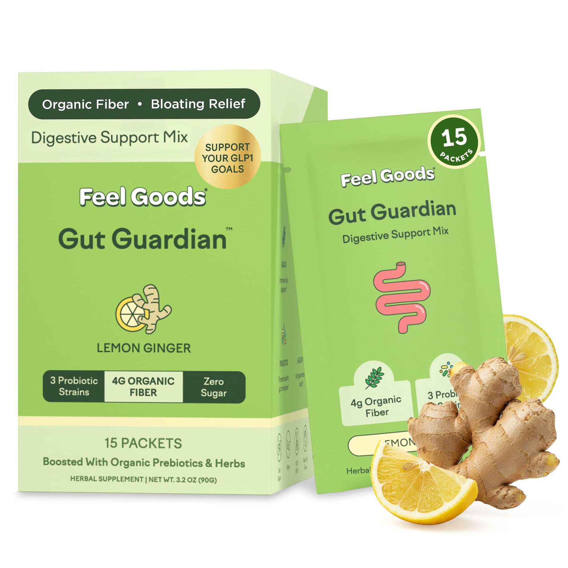 Feel Goods Gut Guardian, Gut Health Powder Packets - Probiotic Fiber Powder with Prebiotics & L Glutamine for Digestive Health, Bloating Relief & Digestion Support - Zero Sugar & Organic Flavor - OzHealthStandard