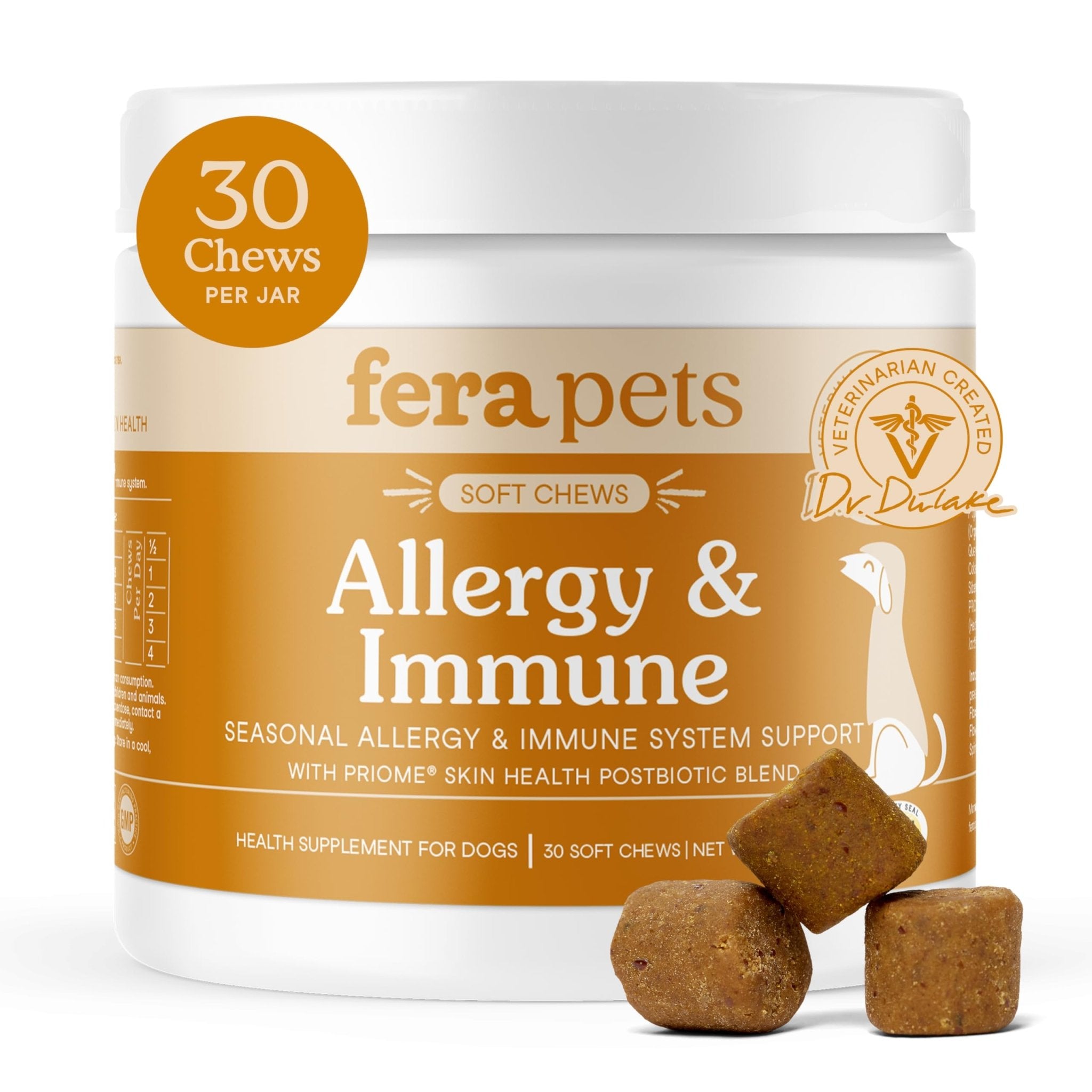 Fera Pets Dog Allergy and Immune Support with Organic Mushrooms, Postbiotics & Colostrum - Promotes Skin & Gut Health - Soothes Seasonal Allergy Symptoms - 30 Soft Chews - OzHealthStandard