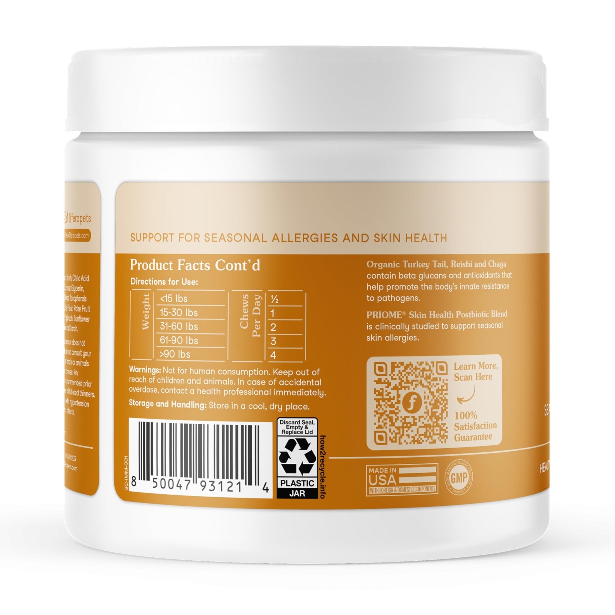 Fera Pets Dog Allergy and Immune Support with Organic Mushrooms, Postbiotics & Colostrum - Promotes Skin & Gut Health - Soothes Seasonal Allergy Symptoms - 30 Soft Chews - OzHealthStandard