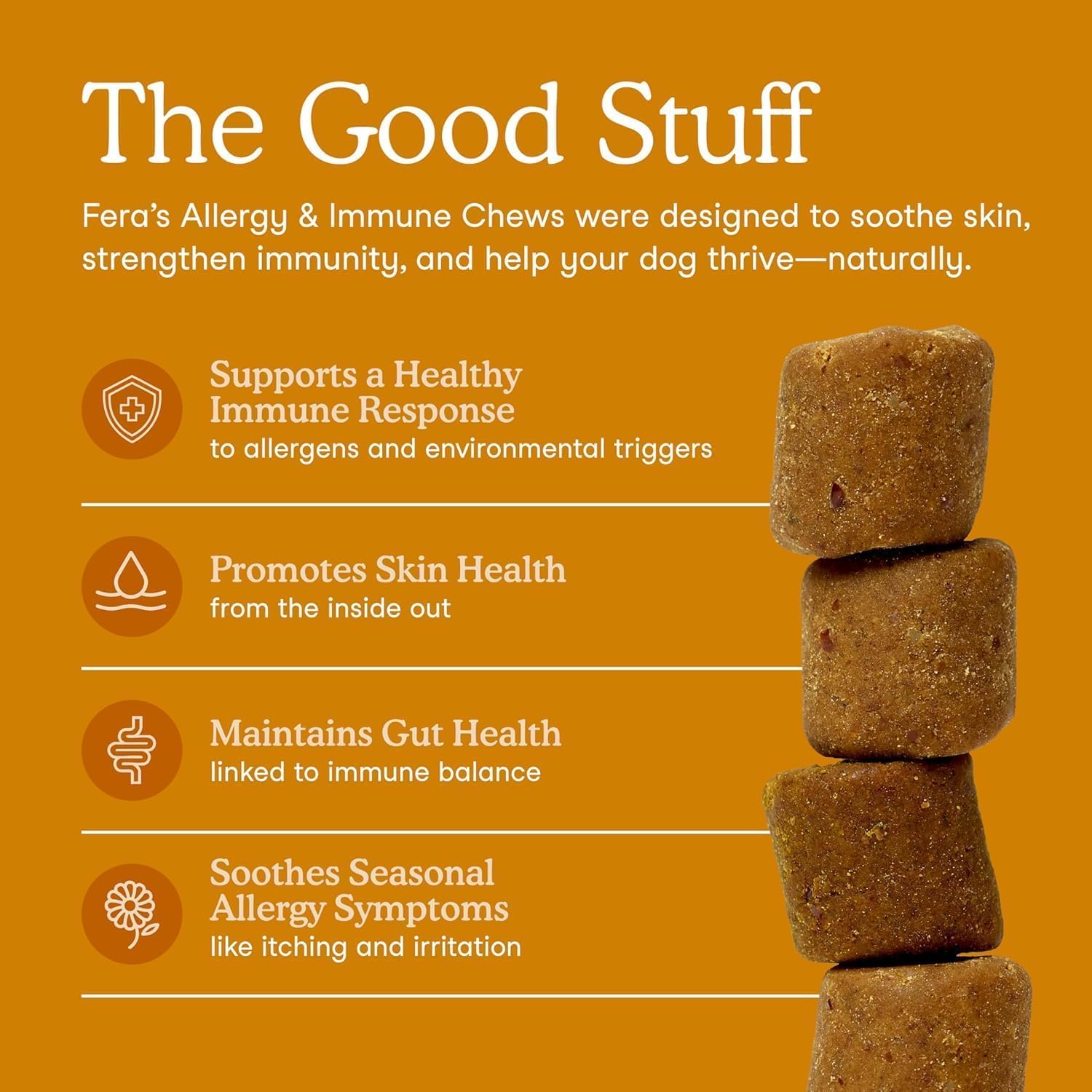 Fera Pets Dog Allergy and Immune Support with Organic Mushrooms, Postbiotics & Colostrum - Promotes Skin & Gut Health - Soothes Seasonal Allergy Symptoms - 30 Soft Chews - OzHealthStandard