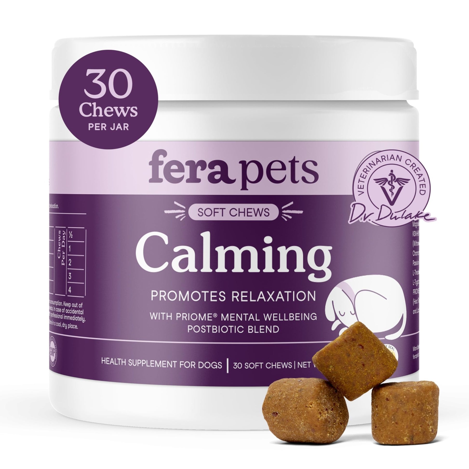 Fera Pets Dog Calming Chews - Helps Manage Everyday Stress & Separation - Promotes Relaxation - Ashwagandha & Priome® Mental Wellbeing Postbiotic Blend - 30 Soft Chews - OzHealthStandard