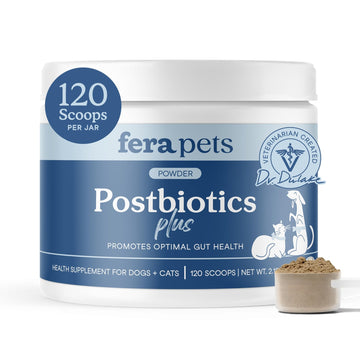 Fera Pets Postbiotics Plus Prebiotics for Dogs & Cats - with Slippery Elm - Promotes Optimal Digestive Health & Inflammatory Response - Enhances Immunity - 120 Scoops - OzHealthStandard