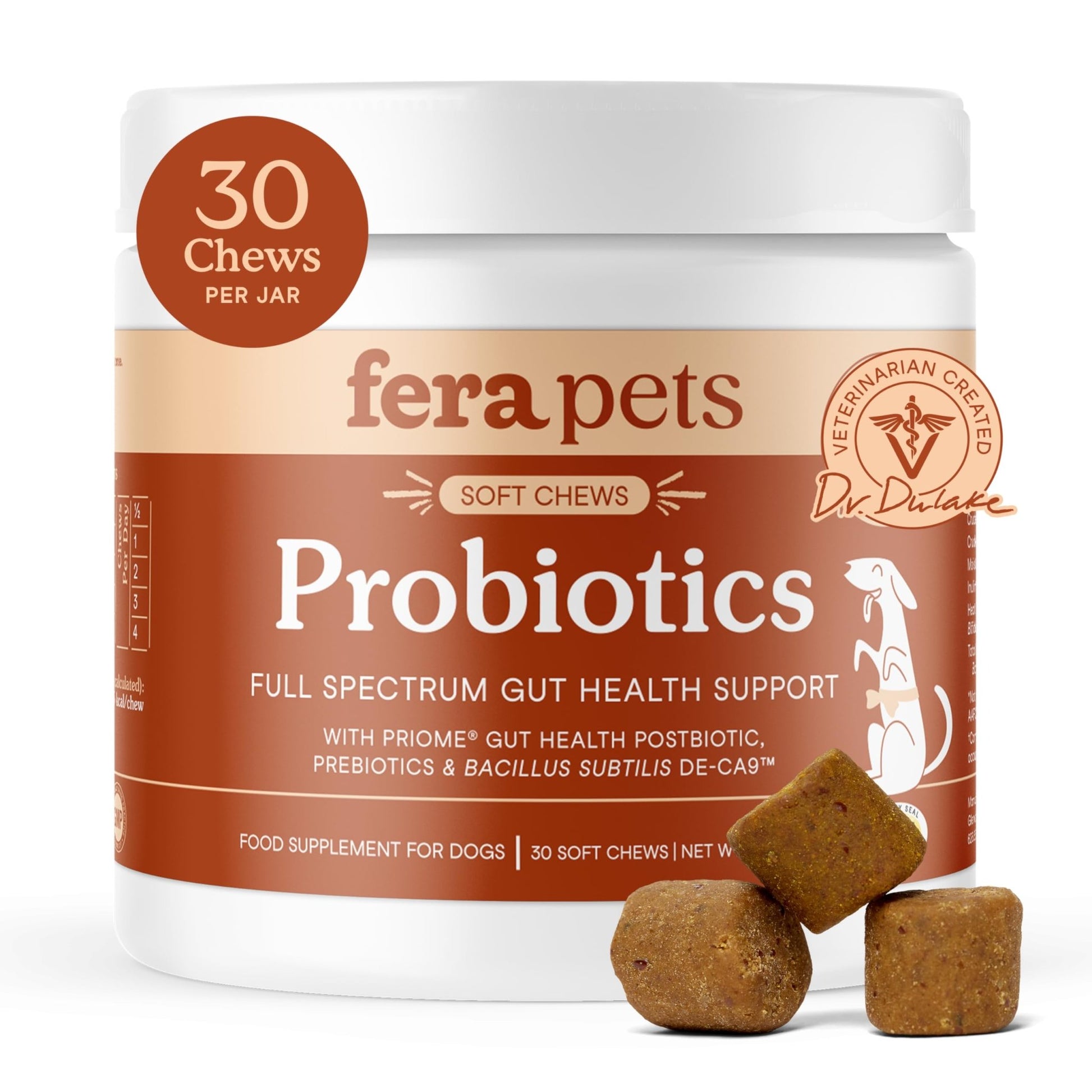 Fera Pets Probiotics for Dogs with Prebiotics and Postbiotics - Full Spectrum Gut Health Support - Promotes a Balanced Gut Microbiome - Boosts Immune Health - 30 Soft Chews - OzHealthStandard