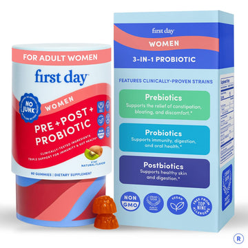 FIRST DAY Womens 3-in-1 Probiotic Gummies – Prebiotic + Probiotic + Postbiotic Supplement – Supports Digestive & Oral Health, Immune Function & Energy Levels – 30-Day Supply - OzHealthStandard