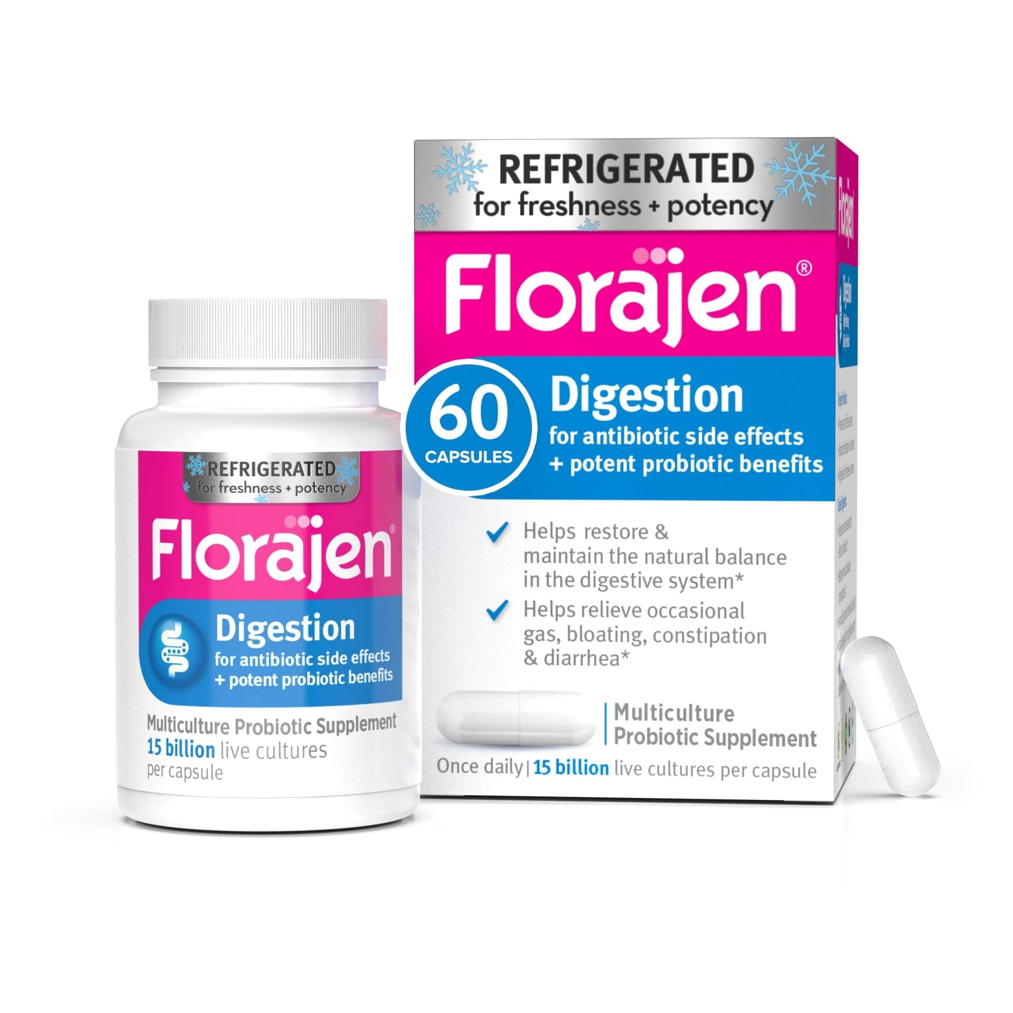 Florajen3 Digestion High Potency Refrigerated Probiotics | Restores Balance in Digestive System | for Antibiotic Side Effects | 60 Capsules - OzHealthStandard