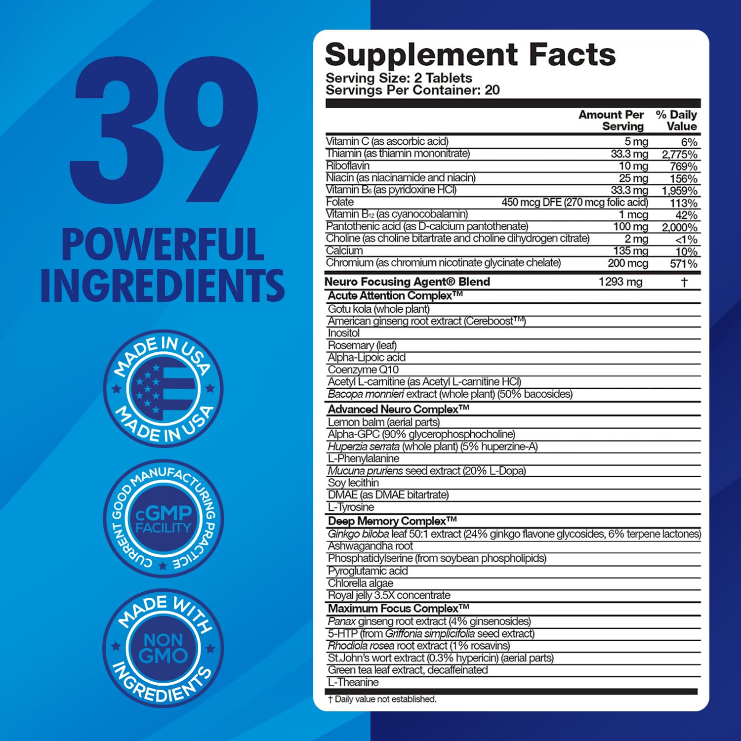 Focus Fast Brain Supplement - Improve Working Memory, Enhance Focus, Boost Cognition in as Little as 1 Hour. Caffeine/Stimulant Free Nootropic - OzHealthStandard