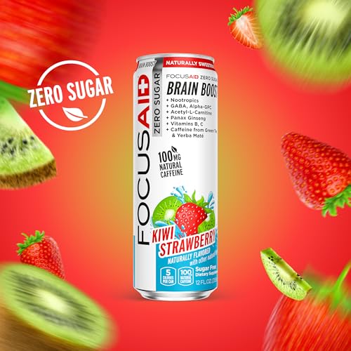 FOCUSAID ZERO SUGAR Nootropics Blend, Alpha-GPC, GABA, 100mg Natural Caffeine from Green Tea, Yerba Mate, Vitamin B-Complex, Keto-Friendly, No Artificial Sweeteners, 12 Fl Oz (Pack of 12) - OzHealthStandard