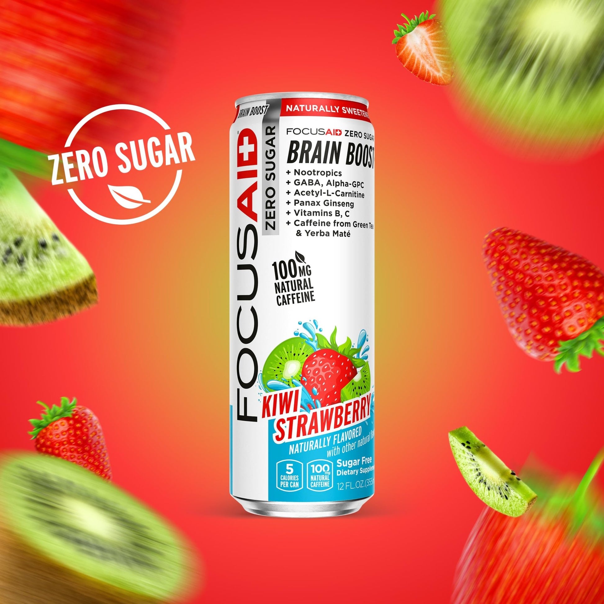 FOCUSAID ZERO SUGAR Nootropics Blend, Alpha-GPC, GABA, 100mg Natural Caffeine from Green Tea, Yerba Mate, Vitamin B-Complex, Keto-Friendly, No Artificial Sweeteners, 12 Fl Oz (Pack of 24) - OzHealthStandard