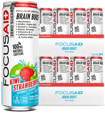 FOCUSAID ZERO SUGAR Nootropics Blend, Alpha-GPC, GABA, 100mg Natural Caffeine from Green Tea, Yerba Mate, Vitamin B-Complex, Keto-Friendly, No Artificial Sweeteners, 12 Fl Oz (Pack of 24) - OzHealthStandard