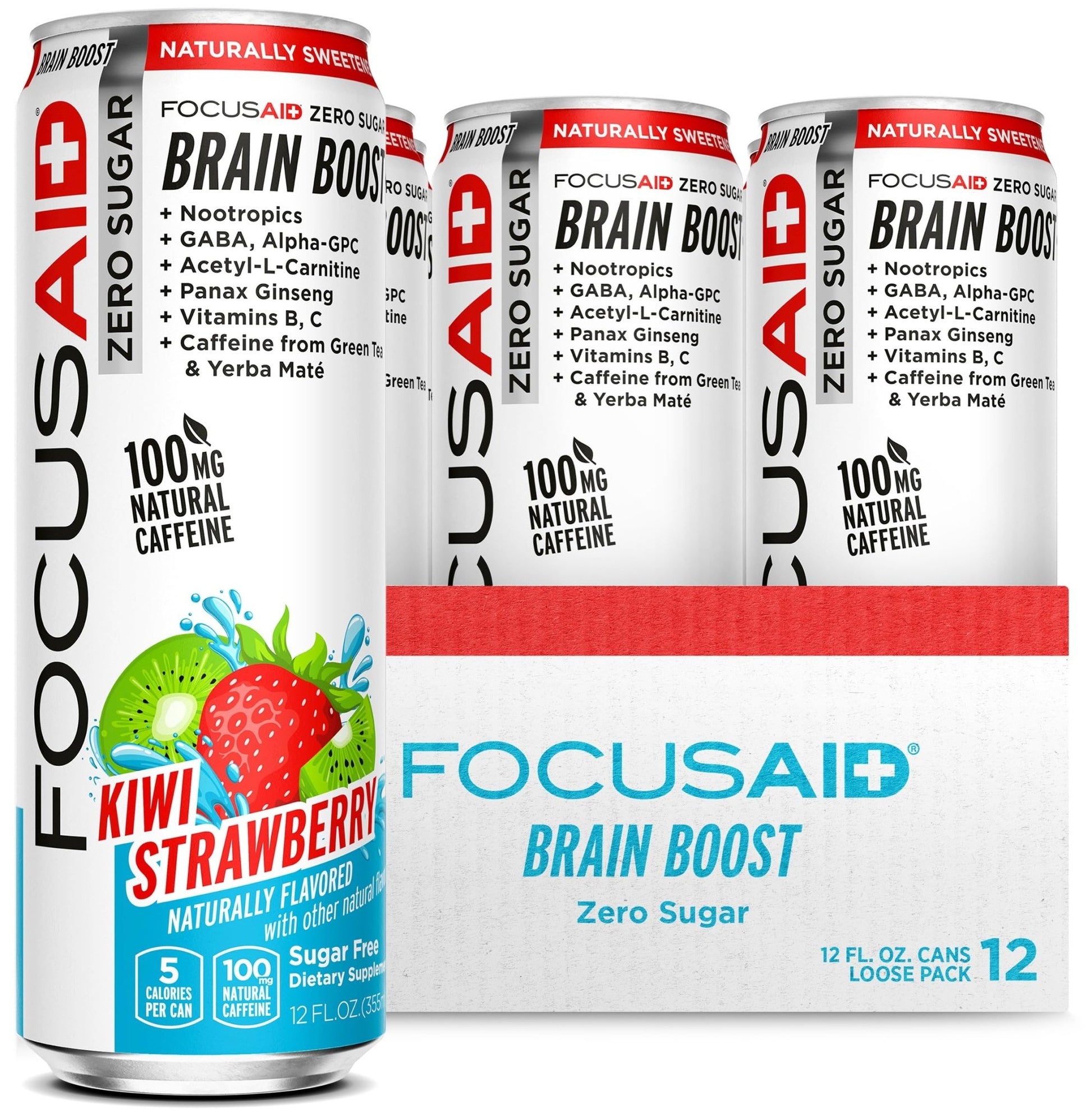 FOCUSAID ZERO SUGAR Nootropics Blend, Alpha-GPC, GABA, 100mg Natural Caffeine from Green Tea, Yerba Mate, Vitamin B-Complex, Keto-Friendly, No Artificial Sweeteners, 12 Fl Oz (Pack of 12) - OzHealthStandard