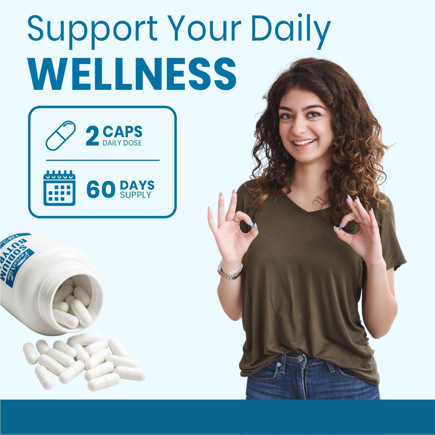 ForestVibe Sodium Butyrate Supplement 1200mg, Yielding 960mg Butyric Acid, 120 Vegan Capsules, 2 Month Supply, Non-GMO & Gluten Free Postbiotic Supplement - OzHealthStandard