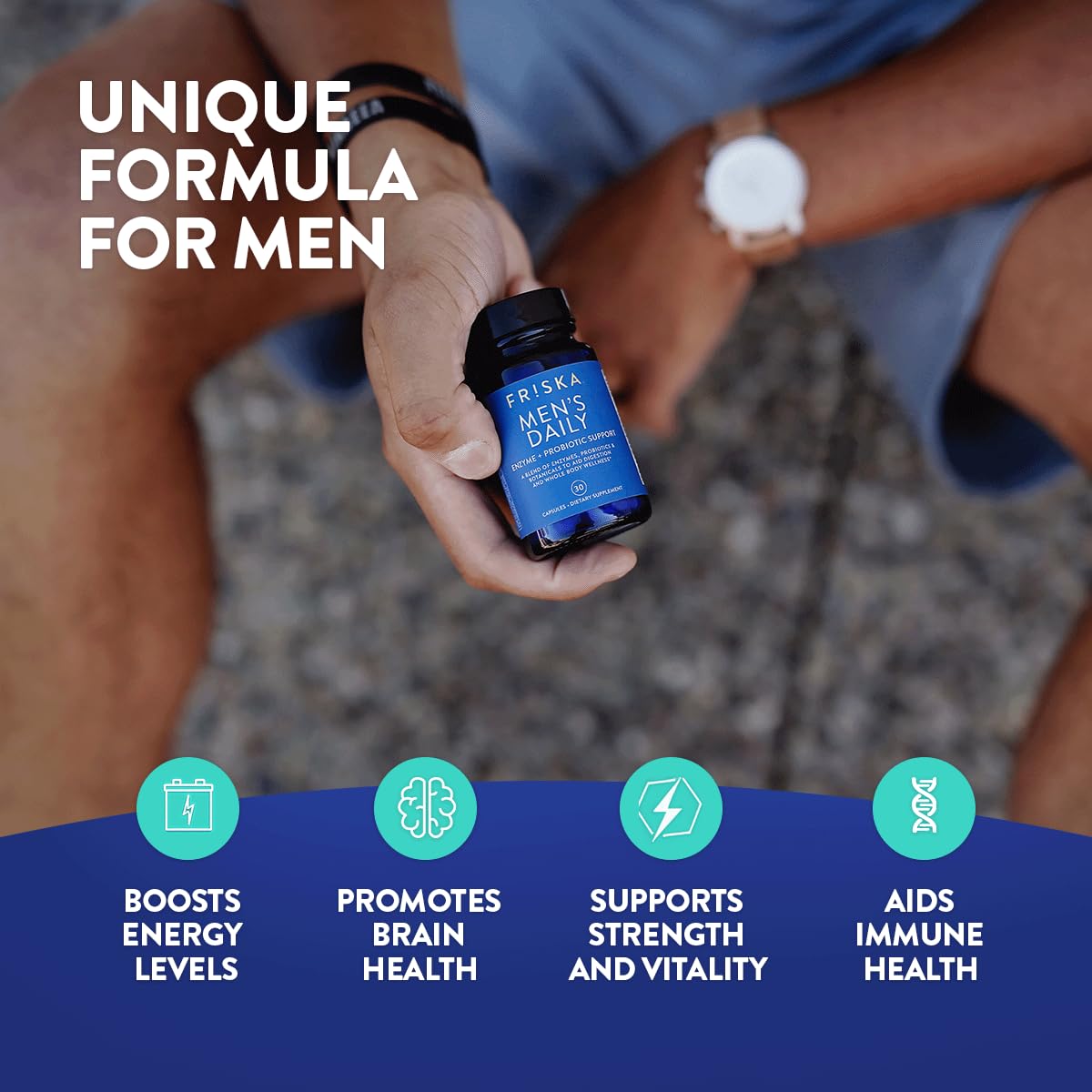 Friska Daily Digestive Enzymes with Probiotics for Men - Helps Break Down Protein, Fat & Carbs, Reduces Bloating & Gas, with Vitamins B6 & B12, 30 Capsules - OzHealthStandard
