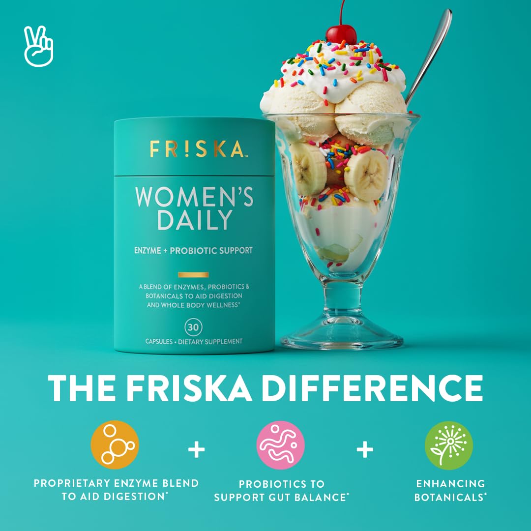 FRISKA Women’s Daily Digestive Enzyme and Probiotics Supplement, Advanced Natural Support for Female Digestive Health, Fights Bloating, Eases Digestion, Supports Nutrient Absorption, 30 Capsules - OzHealthStandard