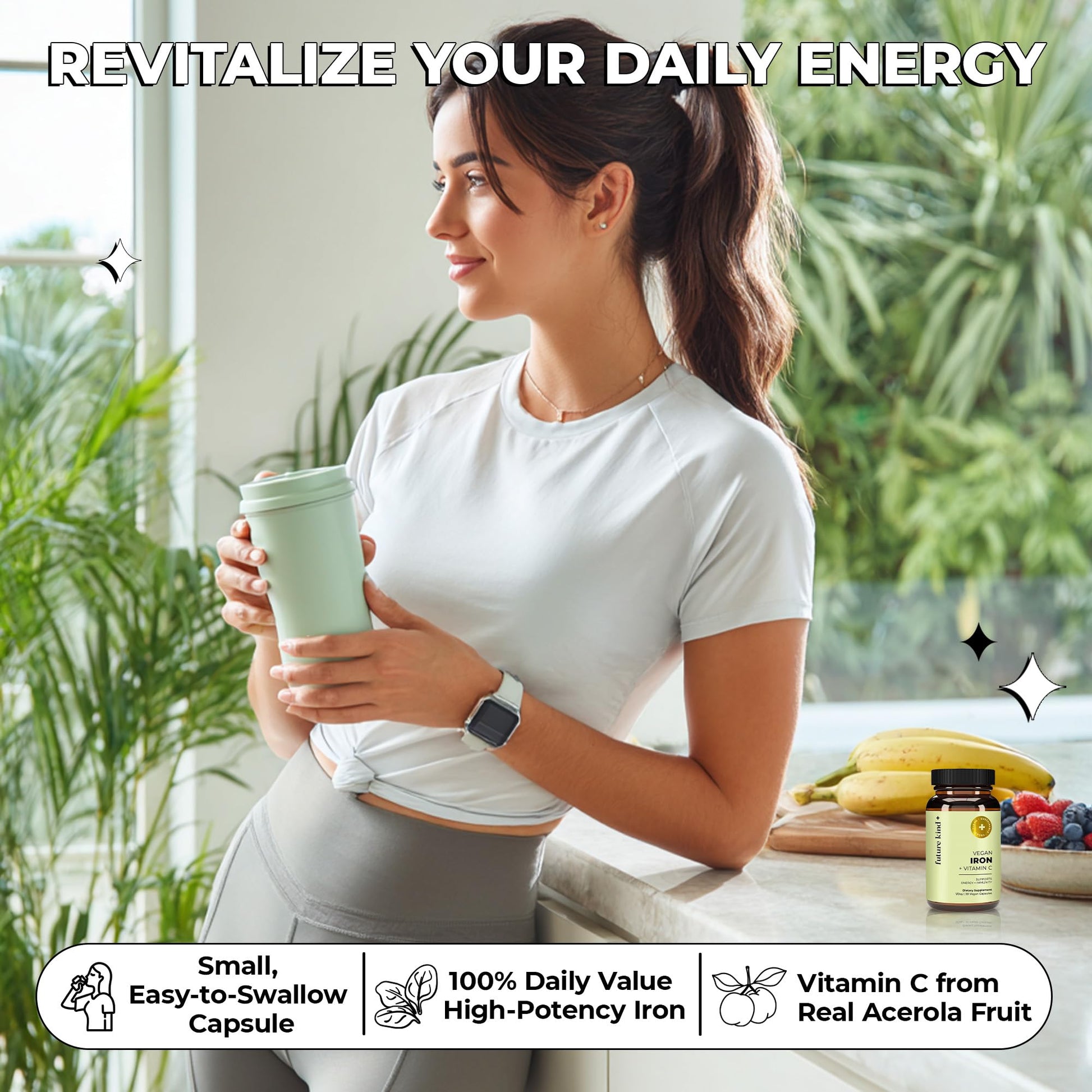 Future Kind Iron Supplement for Women and Men, Daily Energy & Focus, Chelated Iron Bisglycinate, 18mg 100% DV with Vitamin C for Absorption - Gentle on Stomach, Non-GMO Vegan Capsules, 30 Day Supply - OzHealthStandard