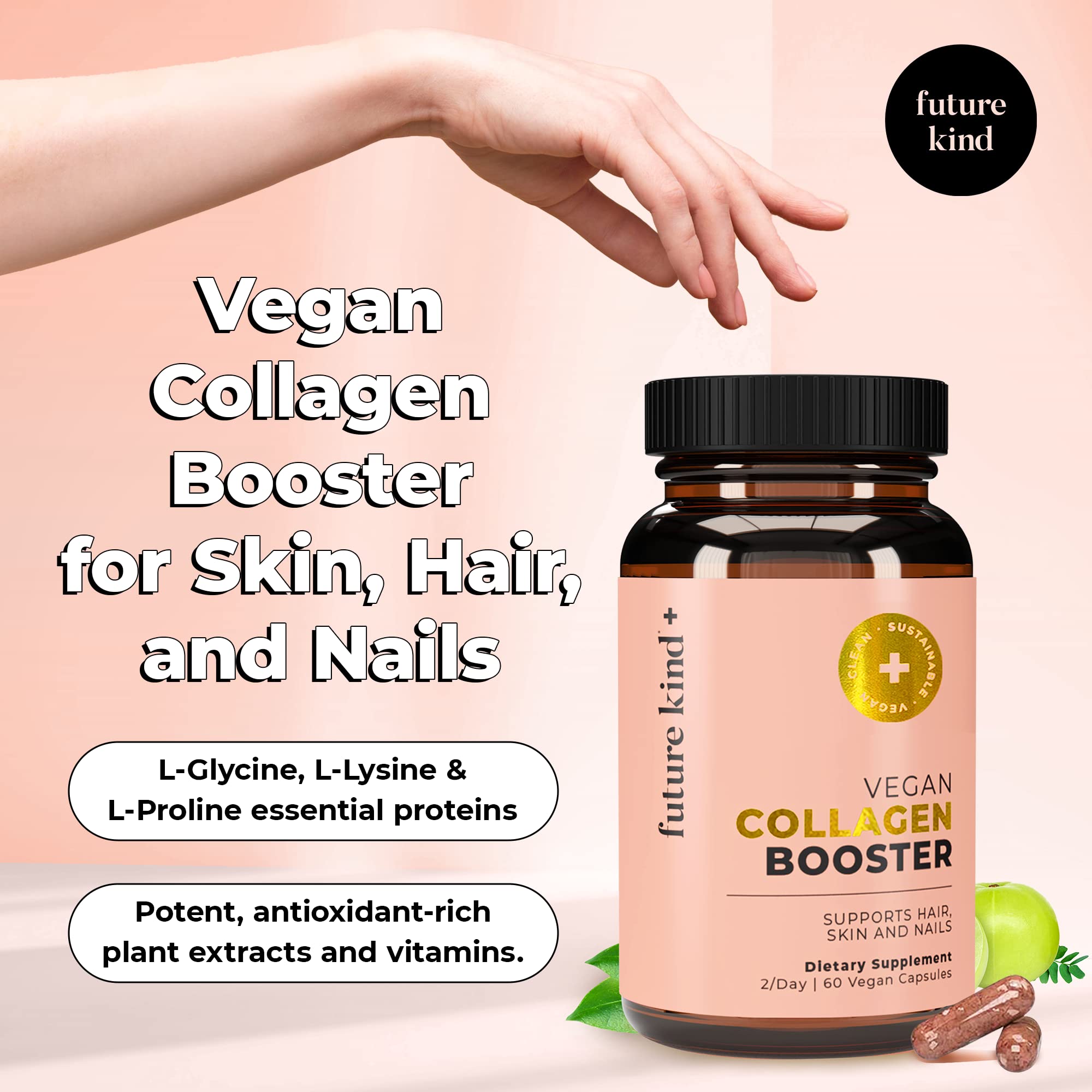 Future Kind Vegan Collagen - Supports Collagen Production with Biotin and Vitamin C (60 Capsules in Glass Bottle) - OzHealthStandard