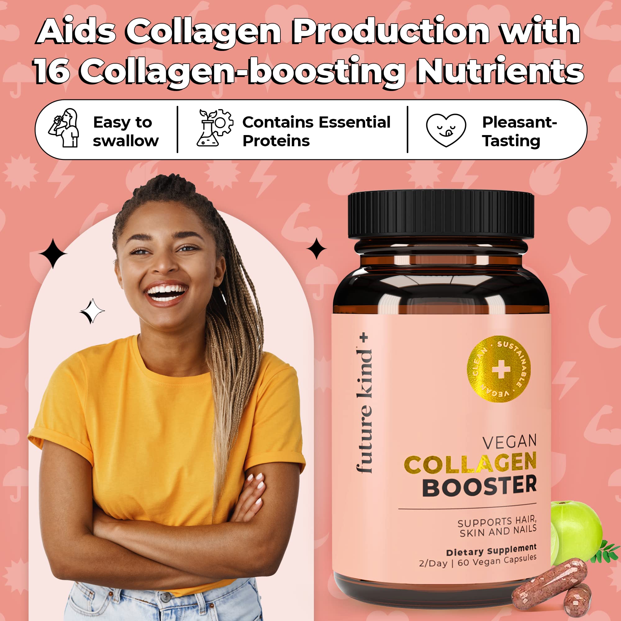 Future Kind Vegan Collagen - Supports Collagen Production with Biotin and Vitamin C (60 Capsules in Glass Bottle) - OzHealthStandard