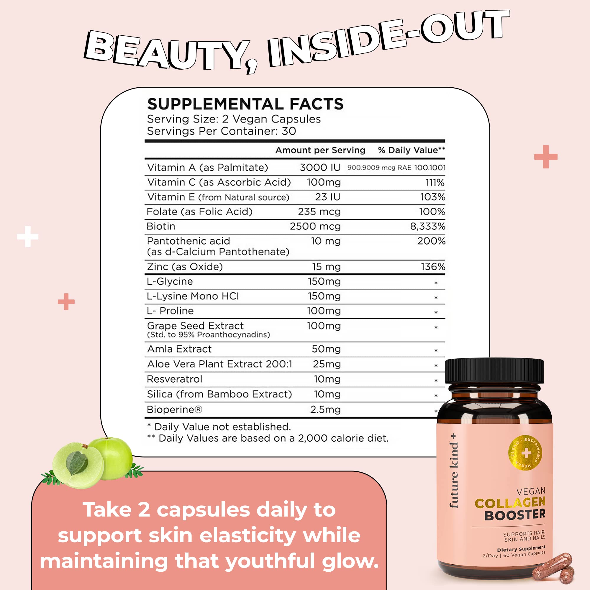 Future Kind Vegan Collagen - Supports Collagen Production with Biotin and Vitamin C (60 Capsules in Glass Bottle) - OzHealthStandard