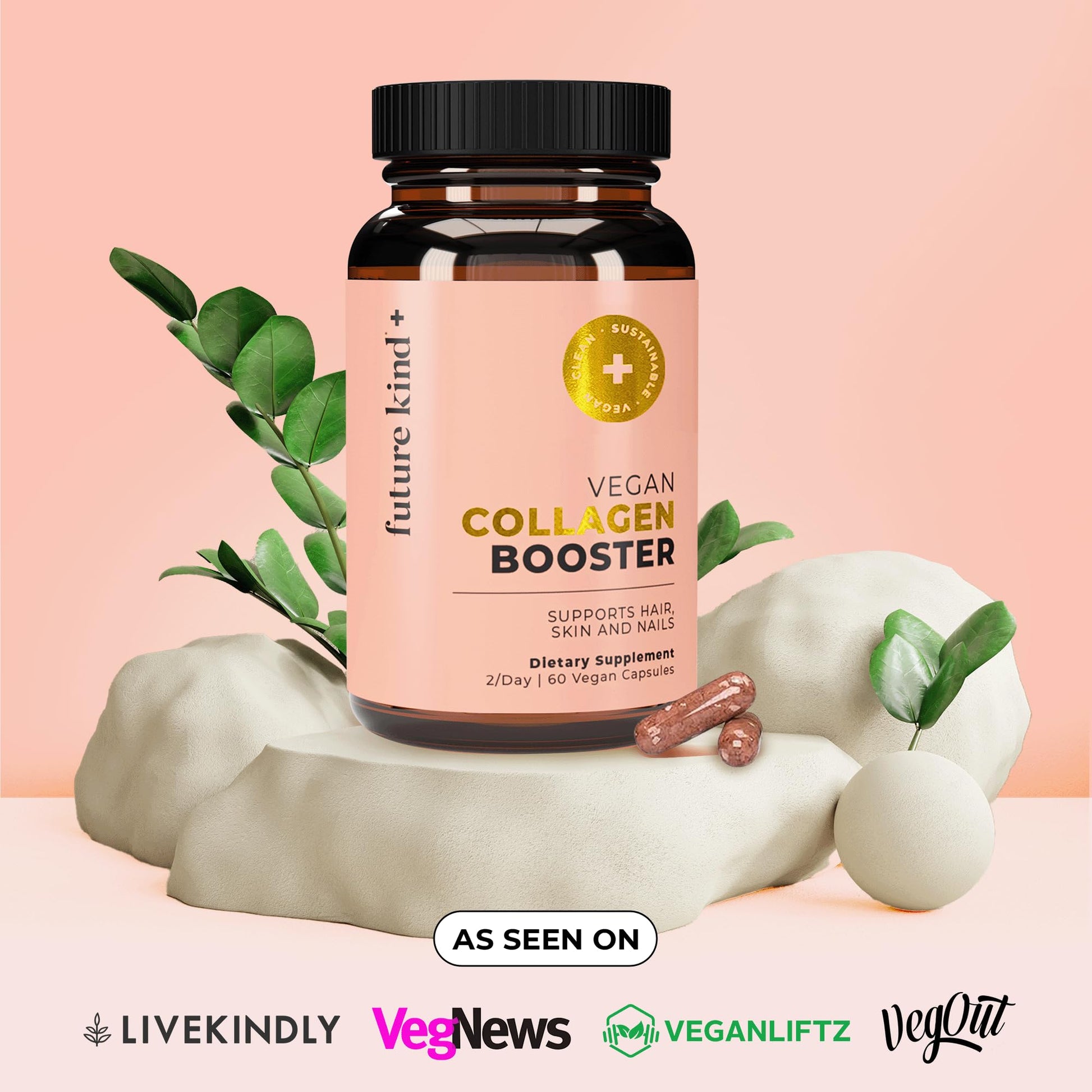 Future Kind Vegan Collagen - Supports Collagen Production with Biotin and Vitamin C (60 Capsules in Glass Bottle) - OzHealthStandard